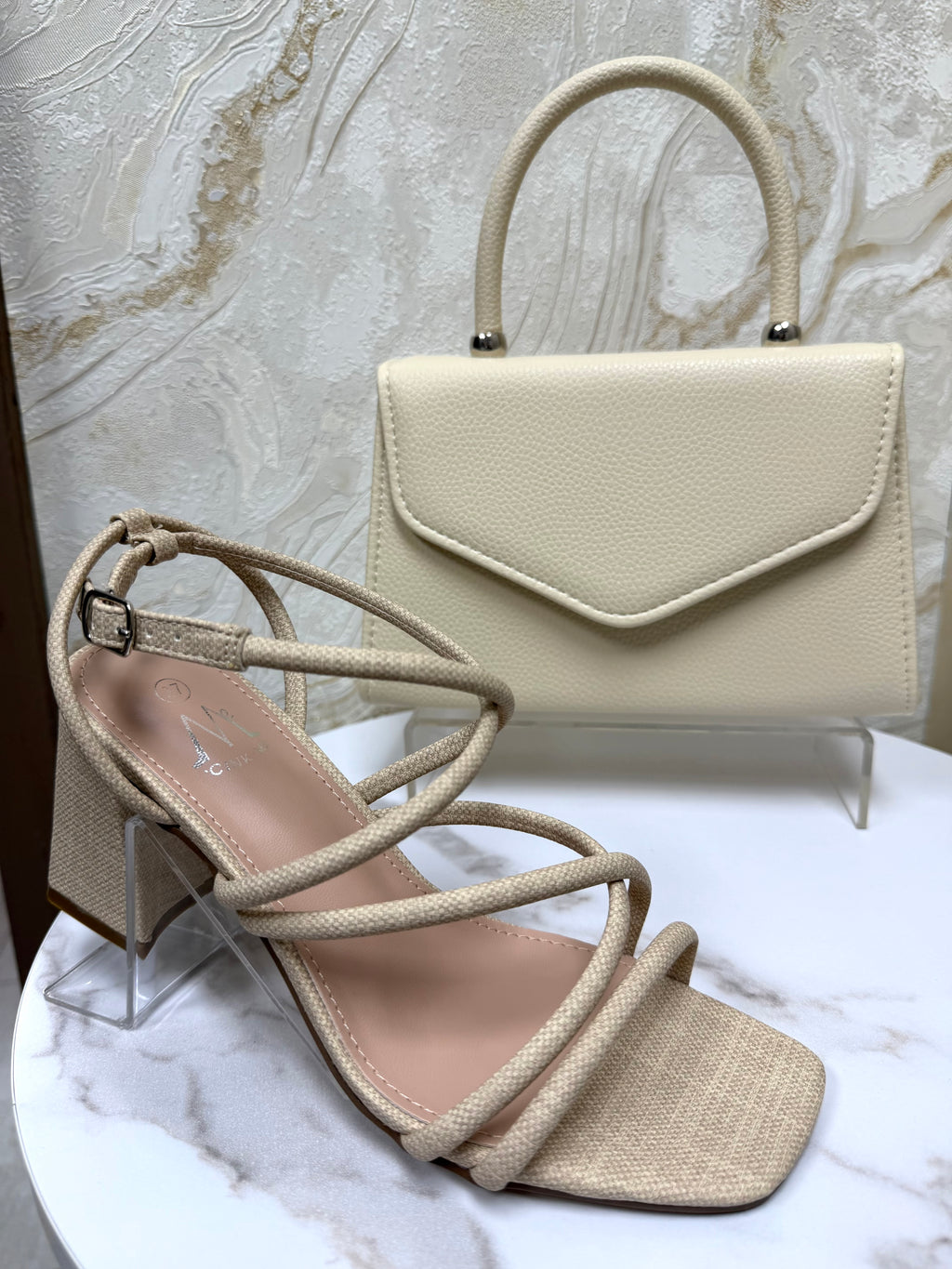 Strappy Comfy Block Heels - Neutral