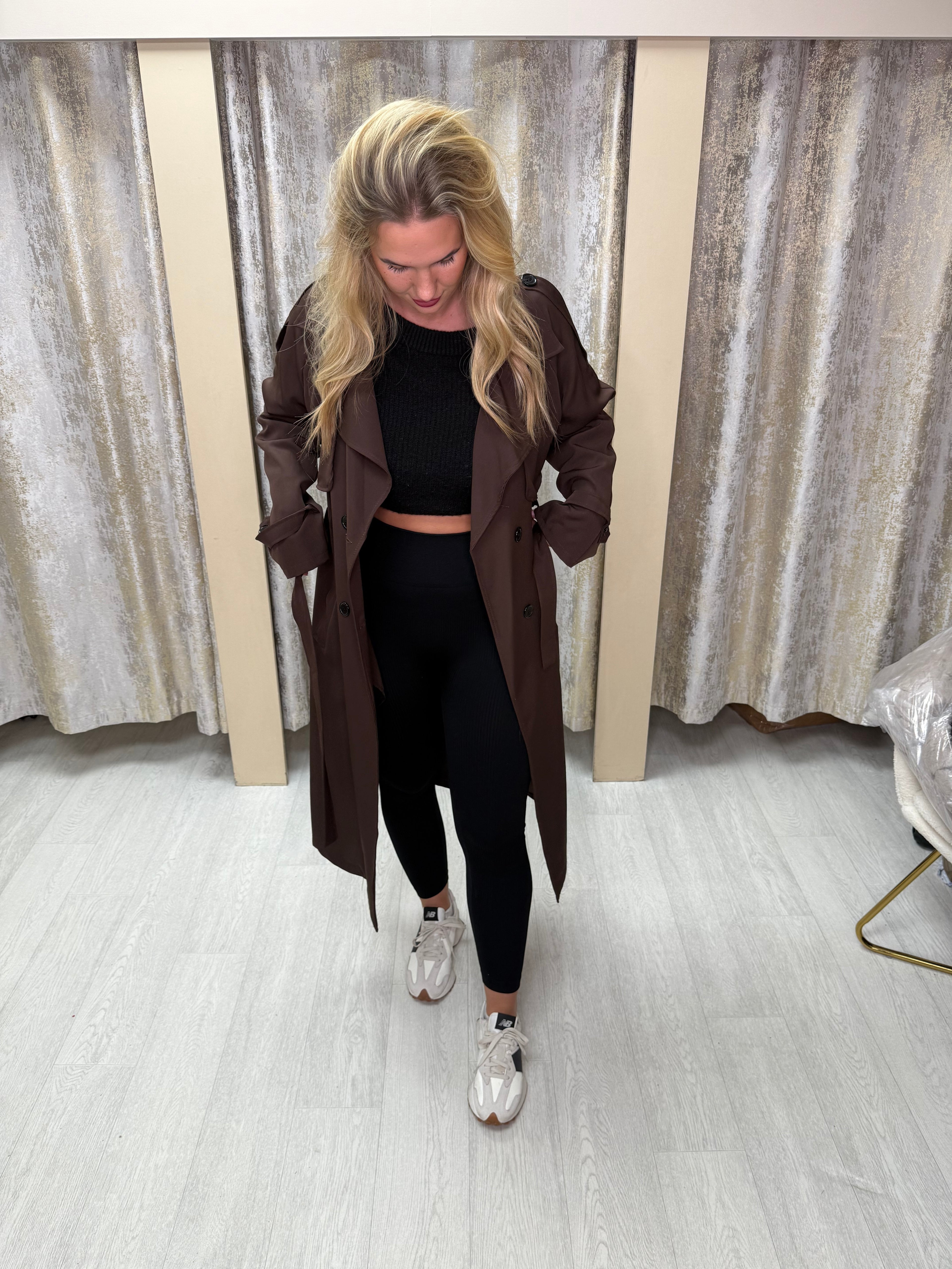 Double Breasted Lightweight Belted Trench Coat