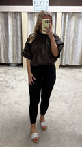 Bow Tie Detail Elasticated Bubble Hem Blouse