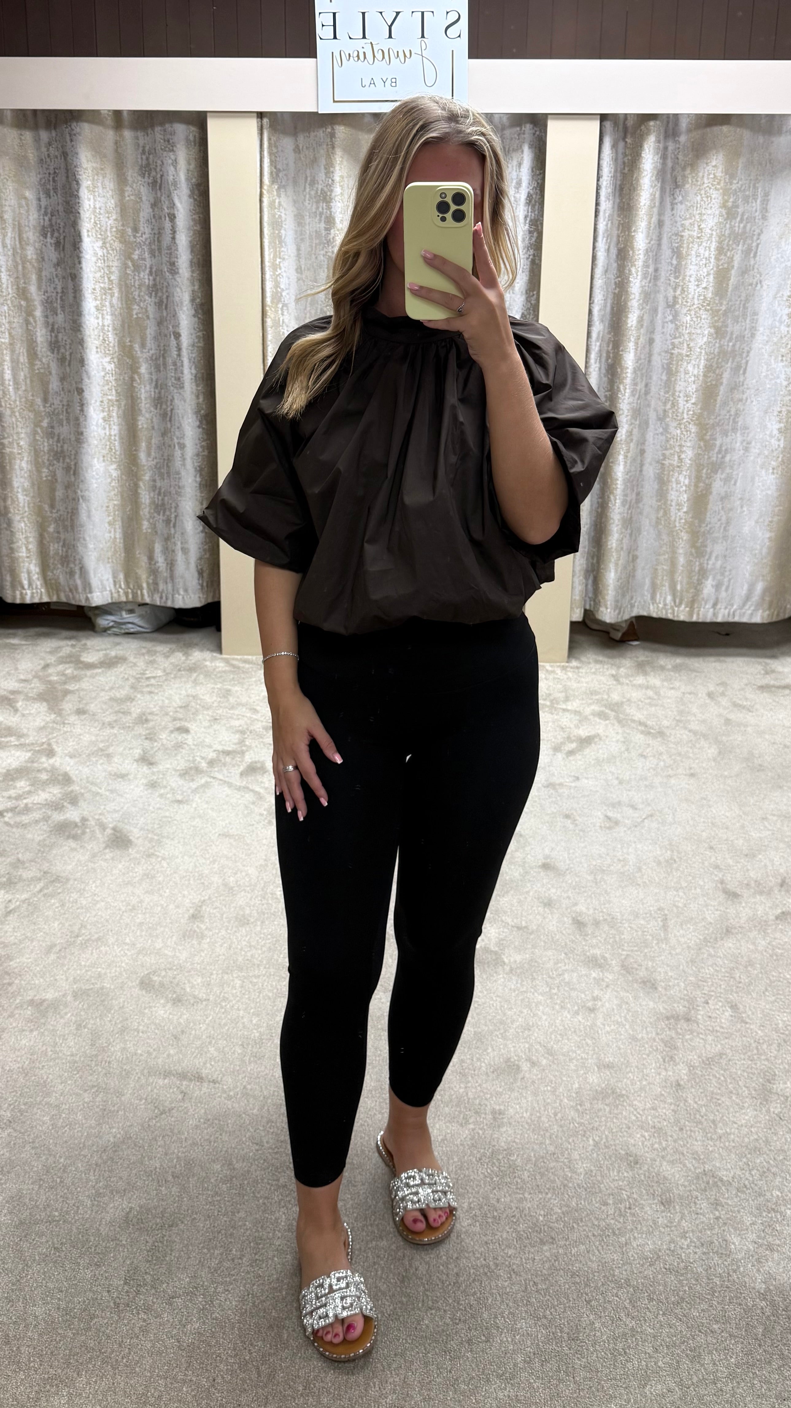 Bow Tie Detail Elasticated Bubble Hem Blouse