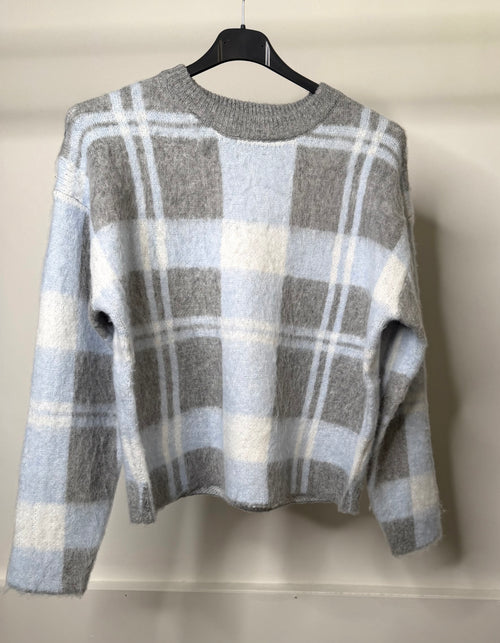 Baby Blue, Grey & White Check Soft Sweatshirt