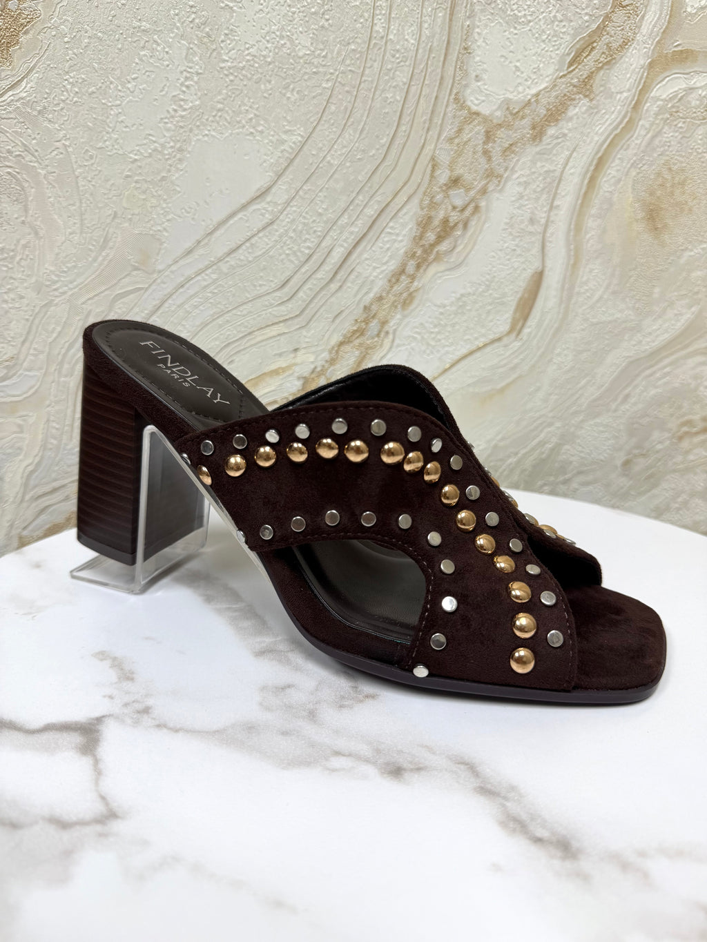 Stud Detail Comfy Block Heel Mule - Chocolate Brown
