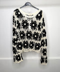 White & Black Flower Detail Crochet Top