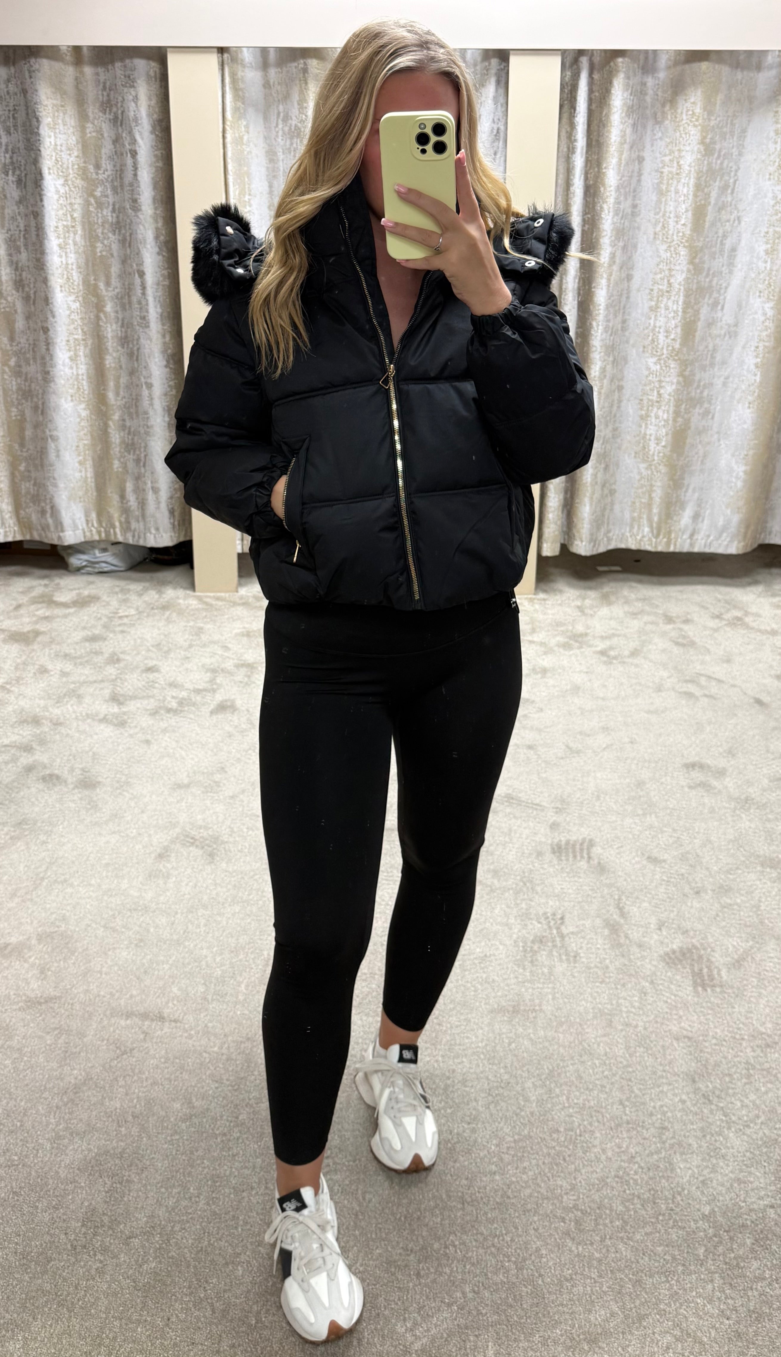 Luxe Faux Fur Gold Zip Detail Coat - Black
