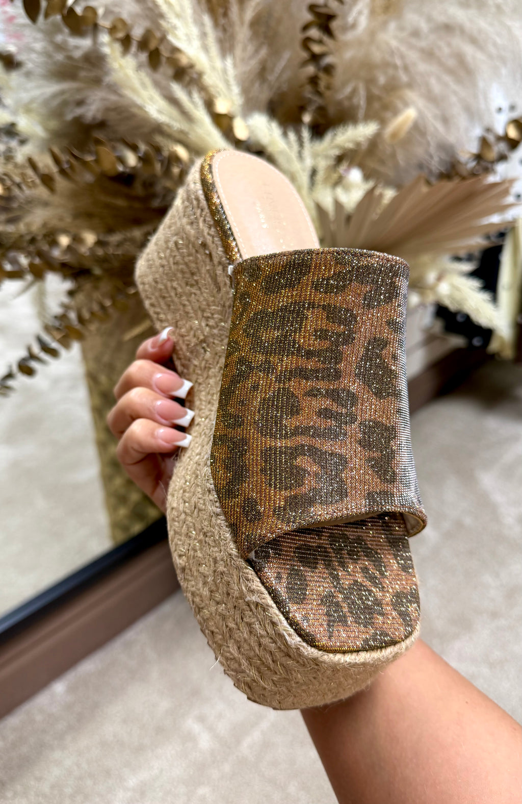 Glitter Leopard Print Platform Wedges