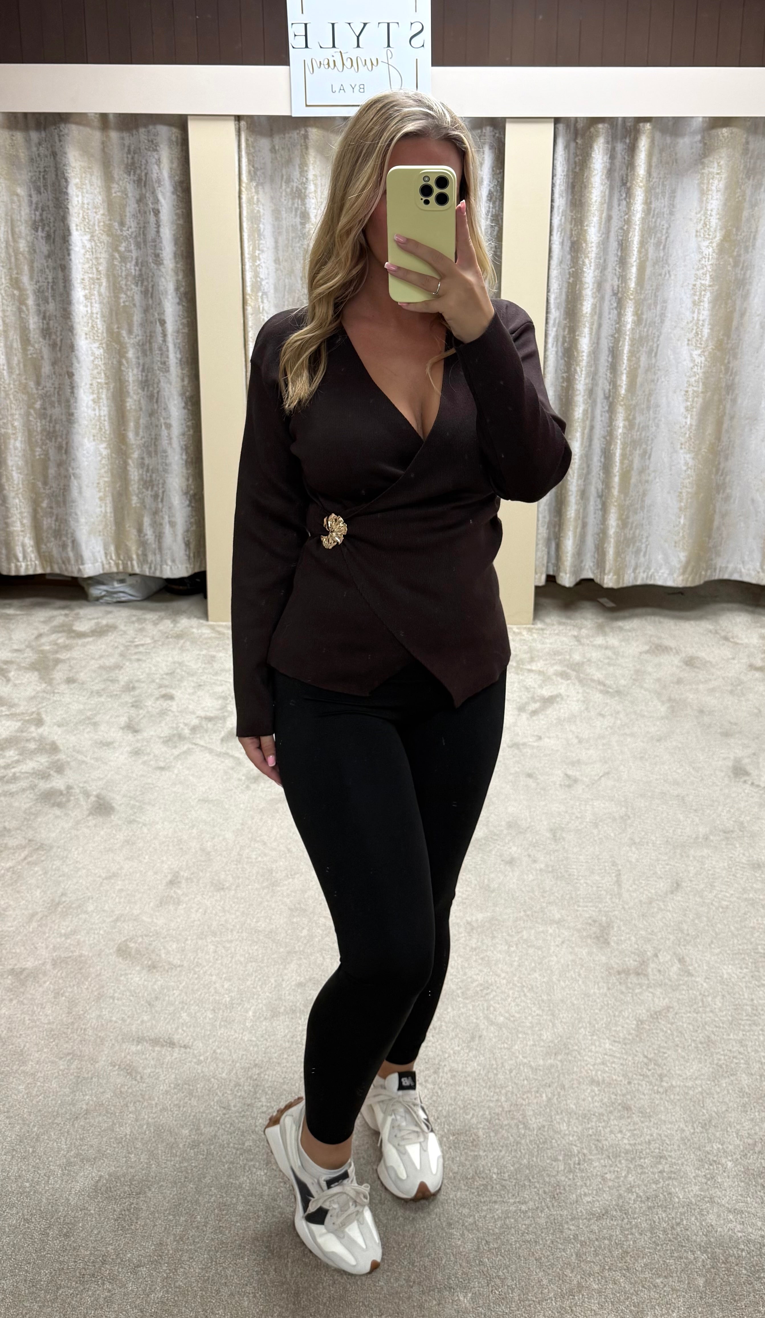 Gold Buckle Wrap Over Long Sleeve Top