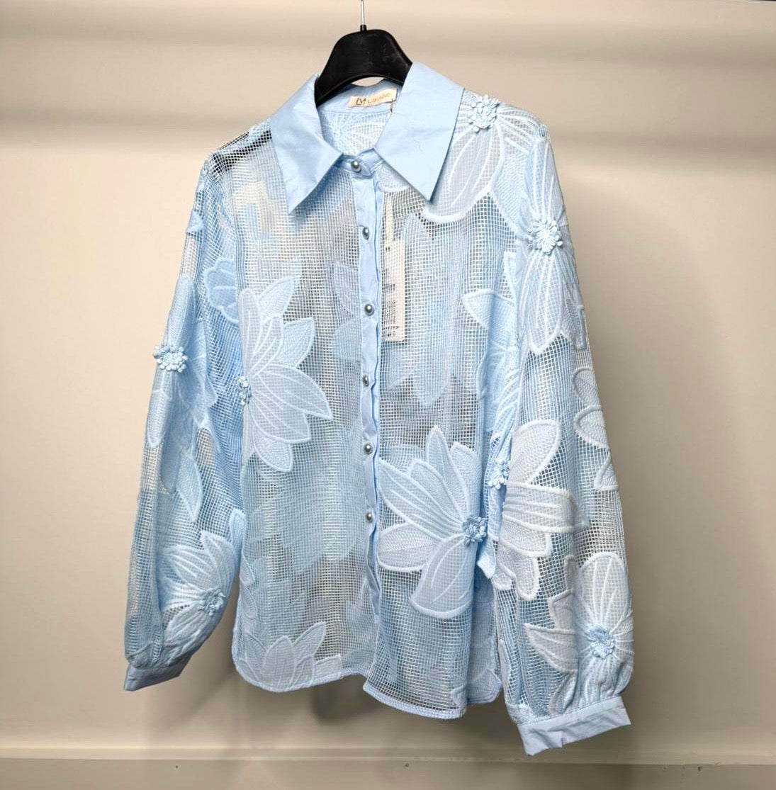 LUXE Mesh Flower Detail Oversized Shirt