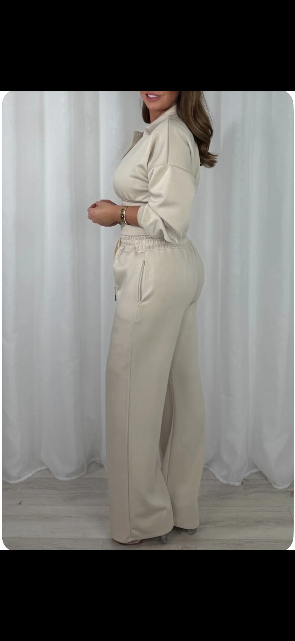 Button Polo Waist Cinching Co Ord with Elasticated Lined Trousers