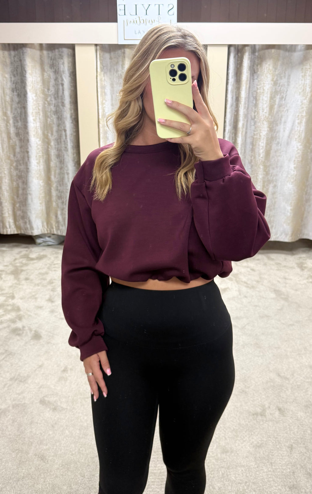 Long Sleeve Bubble Hem Elasticated Cropped Scuba Top
