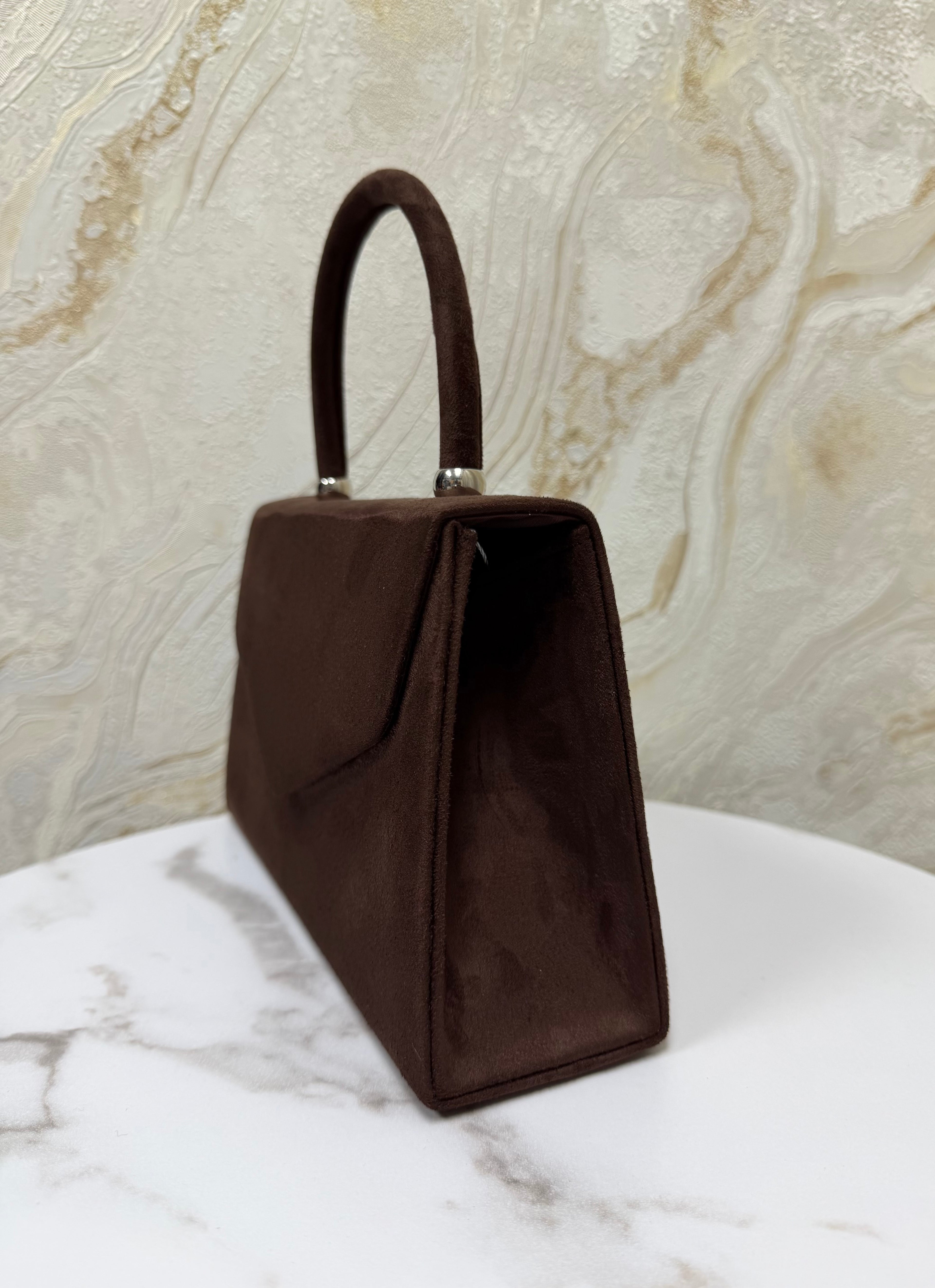 Top Handle Suede Envelope Bag - Chocolate Brown