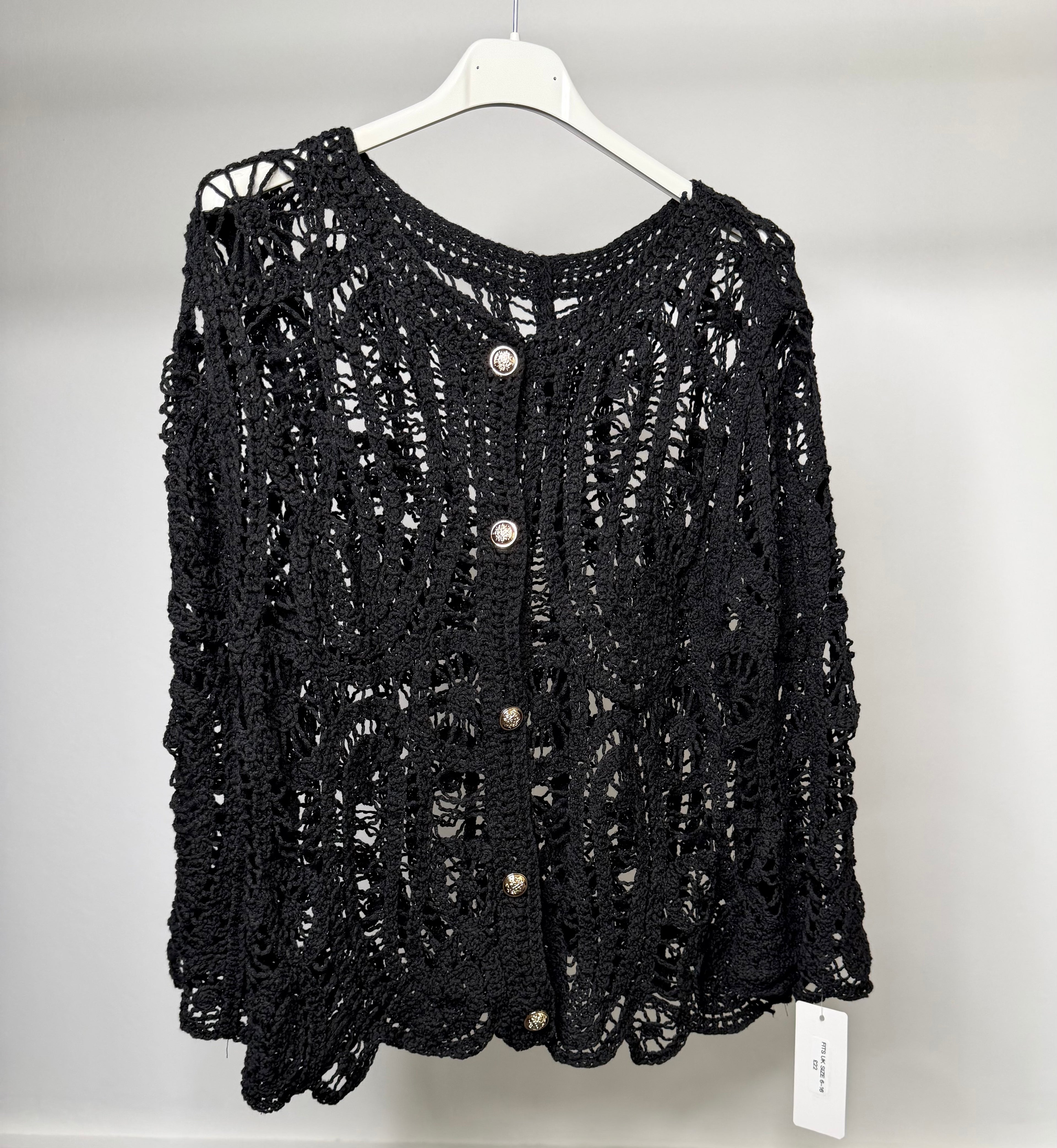 Crop Crochet Cardigan With Gold Button Detail