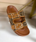 Fendi Inspired Sliders - Tan
