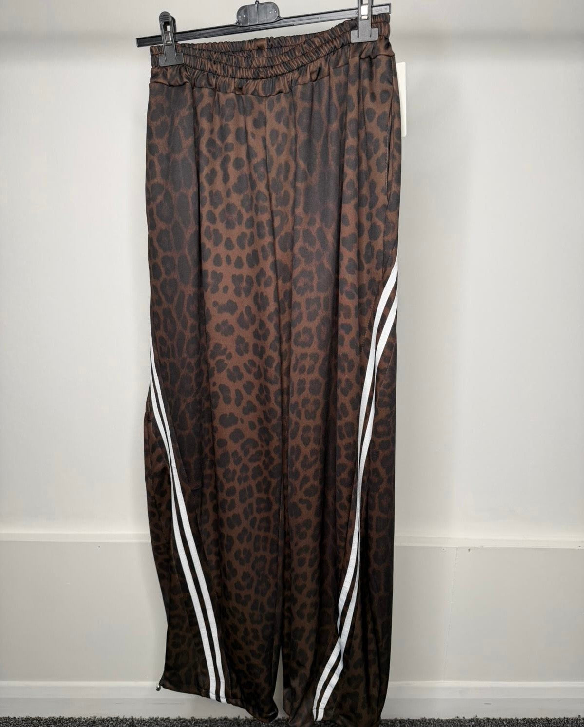 Leopard Print Stripe Detail Elasticated Toggle Joggers