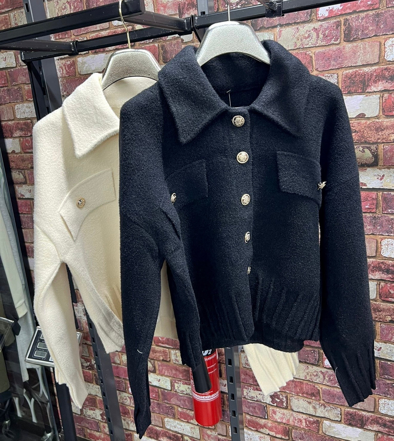 Cinched Waist Soft Fur Gold Button Detail Jacket