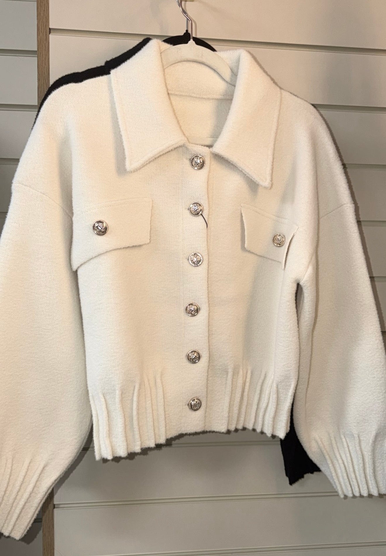 Cinched Waist Soft Fur Gold Button Detail Jacket