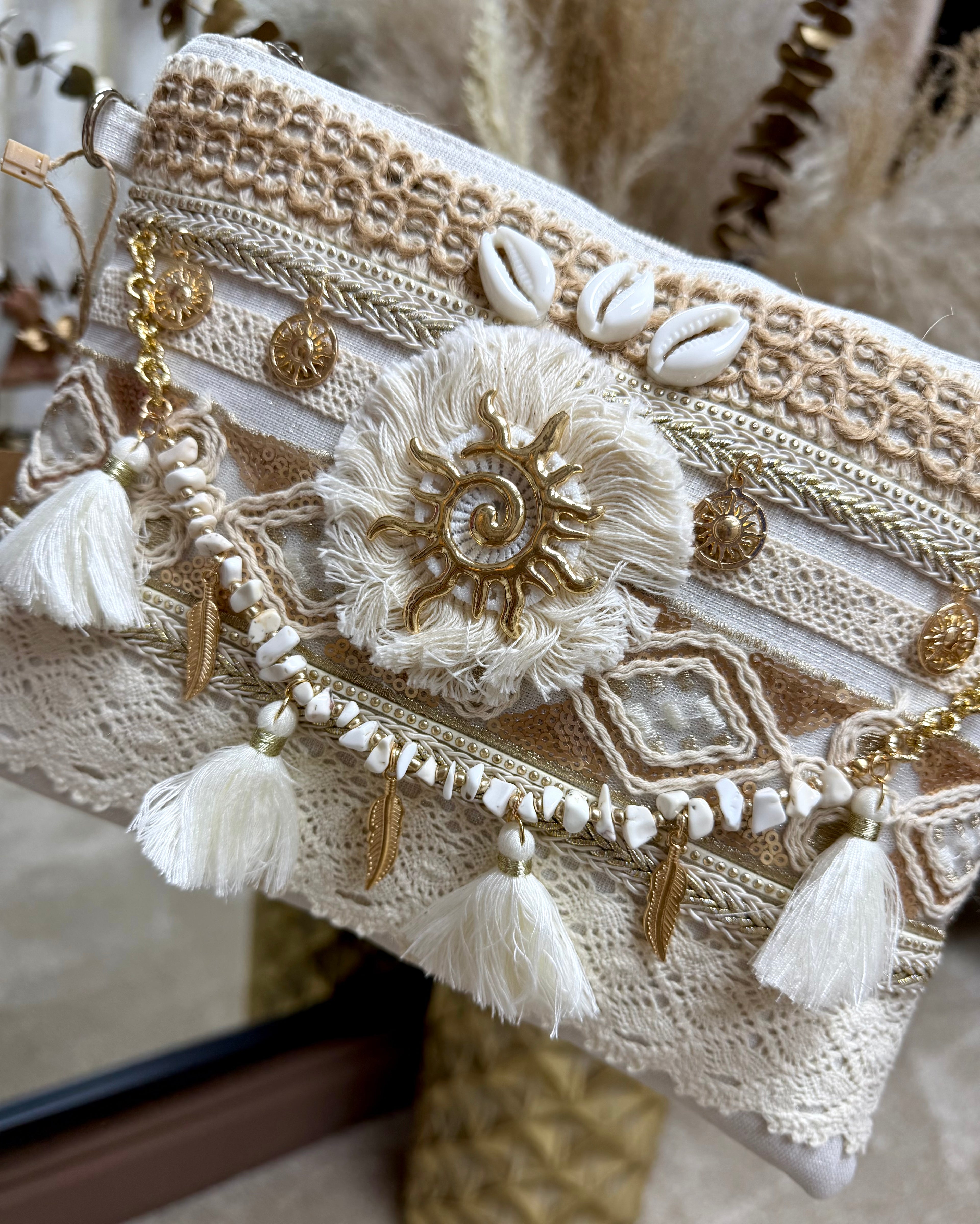 Embellished Boho Clutch Bag - Golden Sun