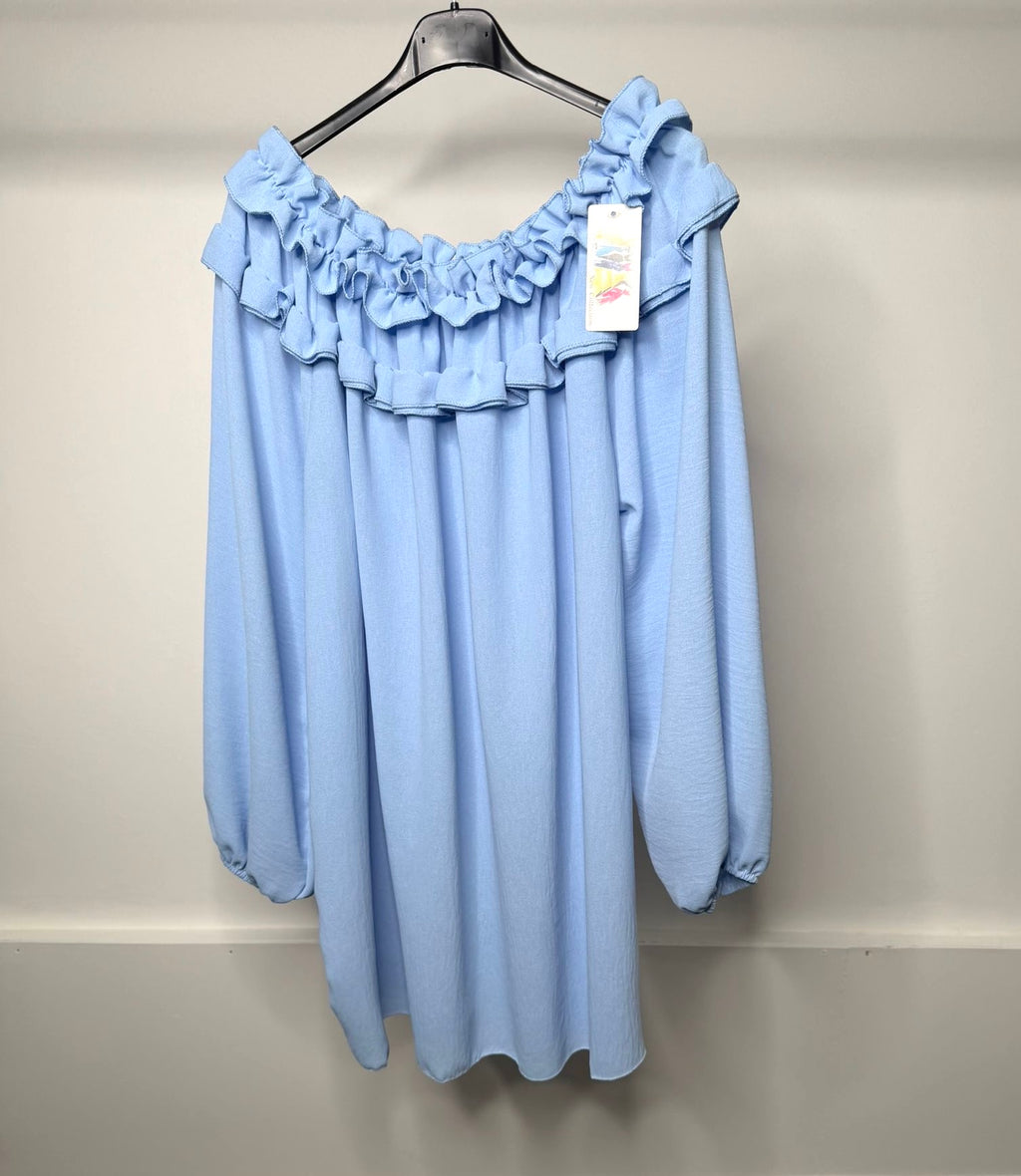 PLUS SIZE - Ruffle Neckline Detail Elasticated Blouse