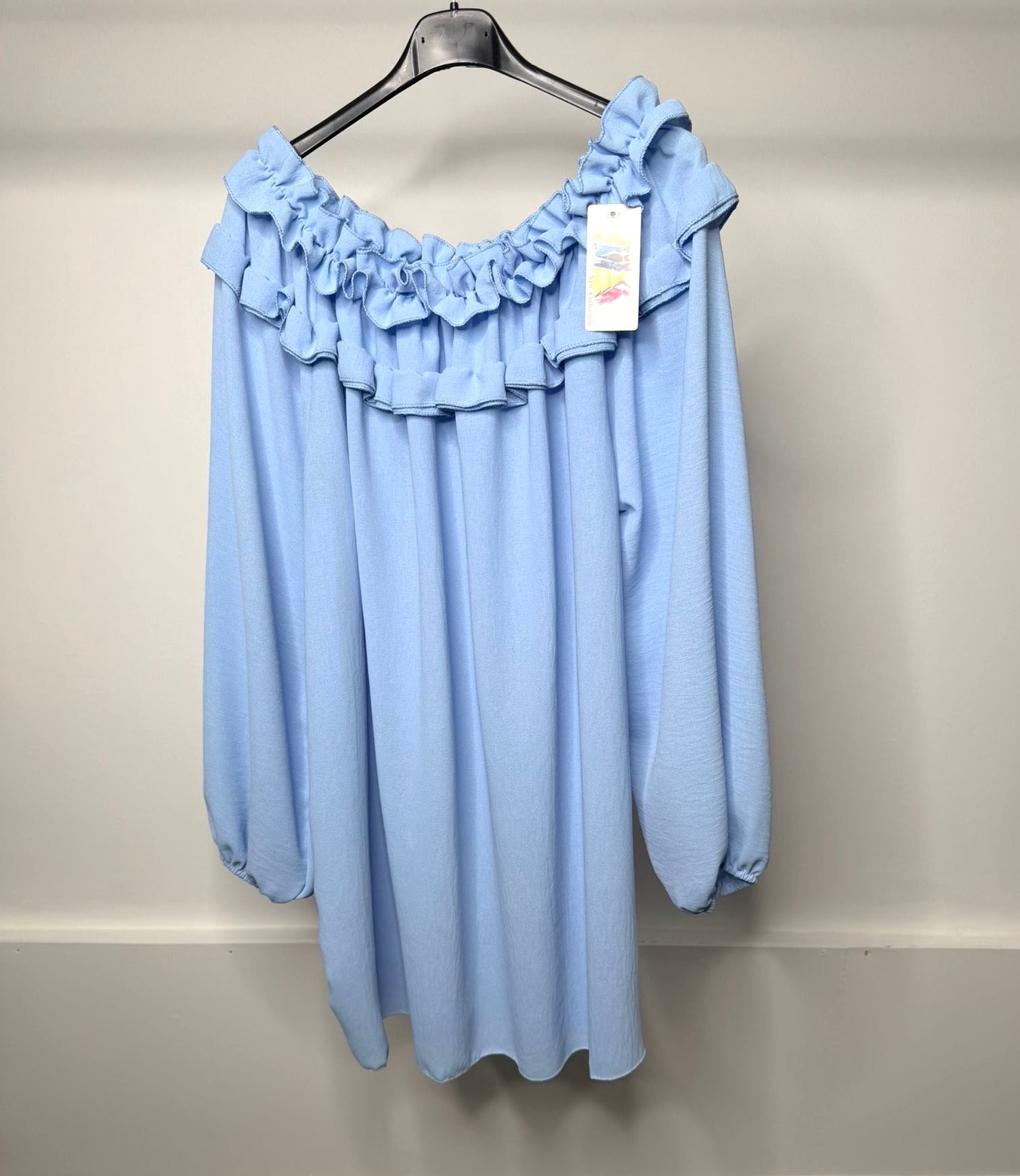 PLUS SIZE - Ruffle Neckline Detail Elasticated Blouse