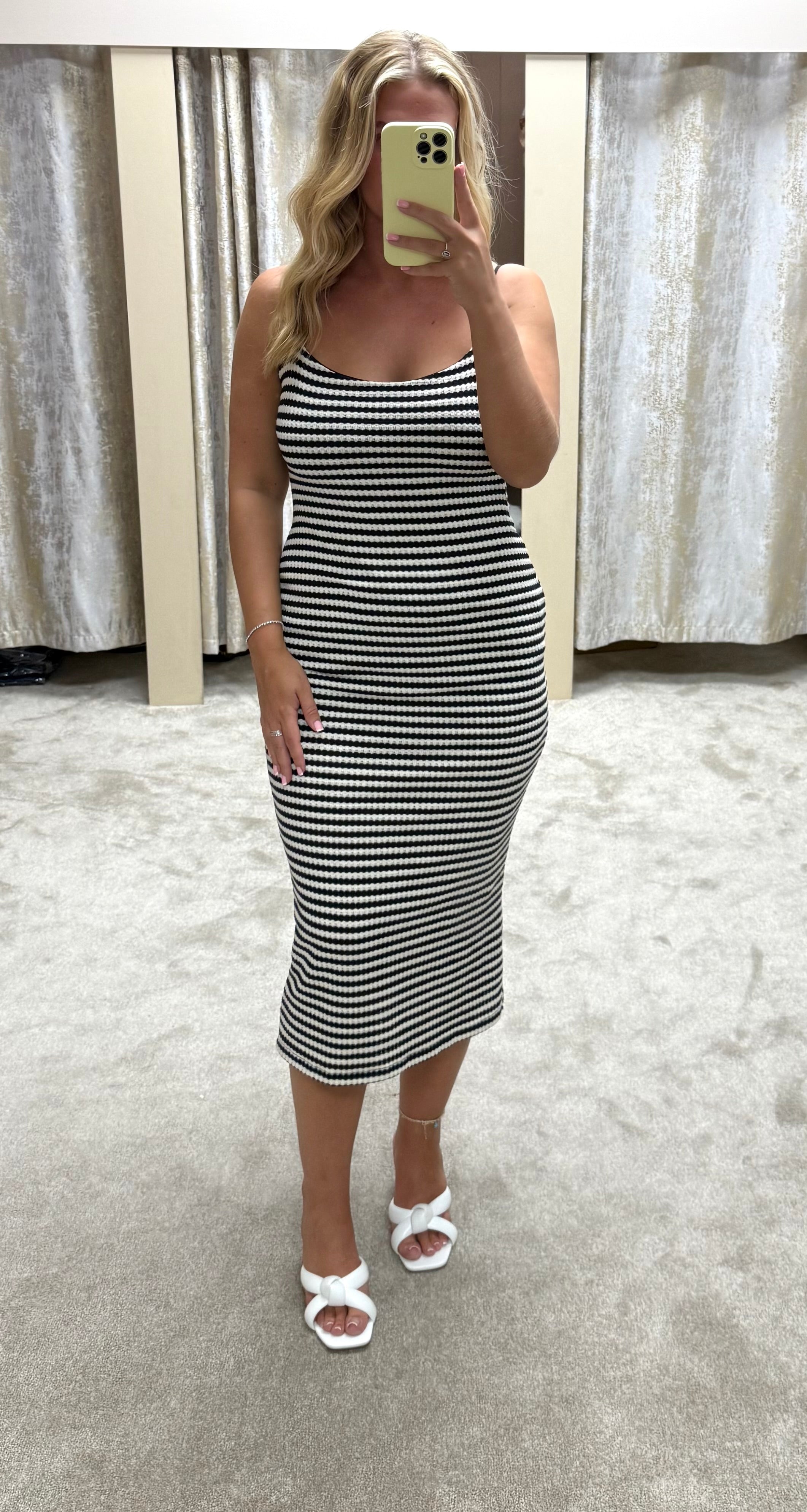 Striped Strappy Shaping Bodycon Midi Dress
