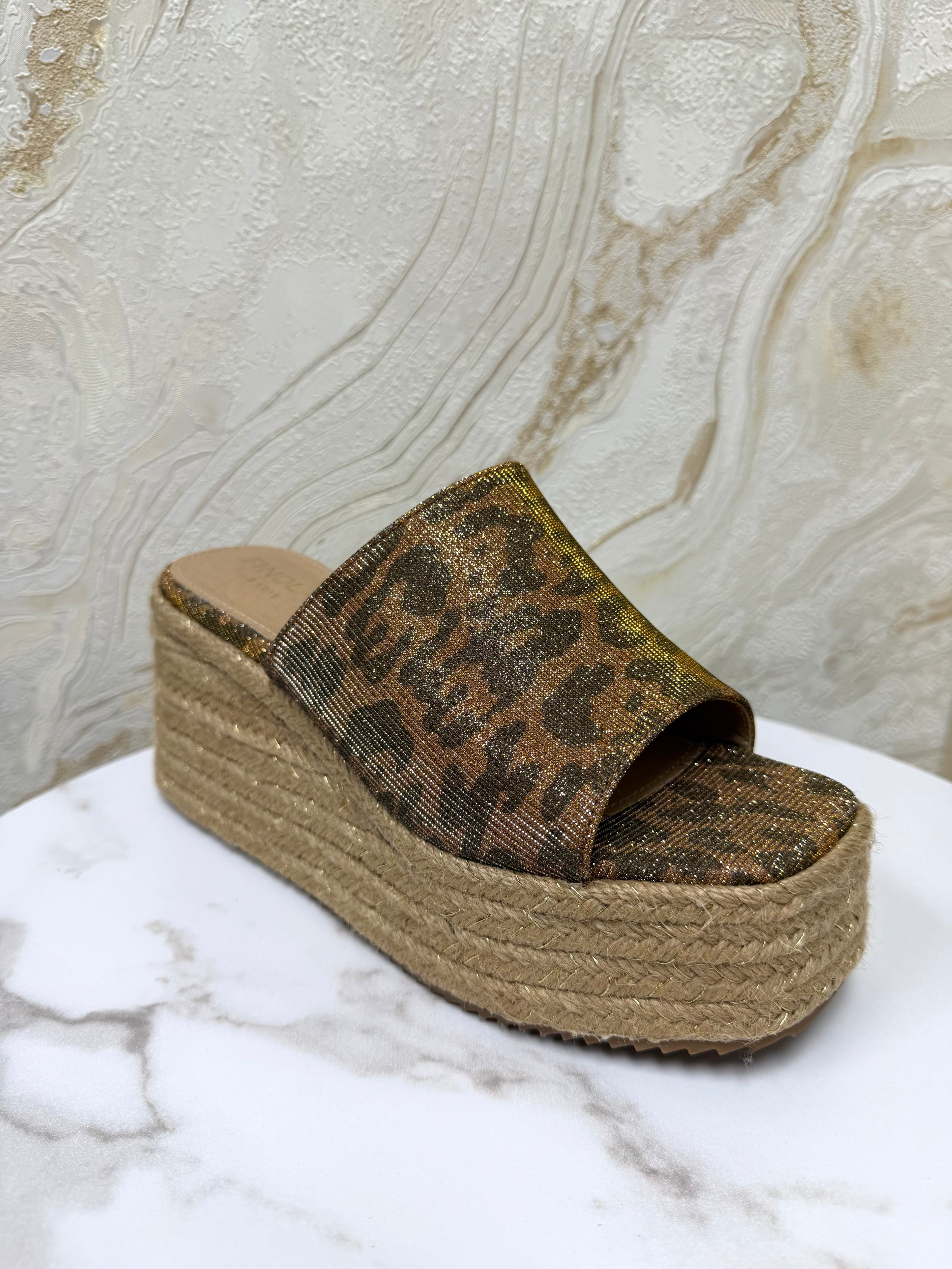 Glitter Leopard Print Platform Wedges