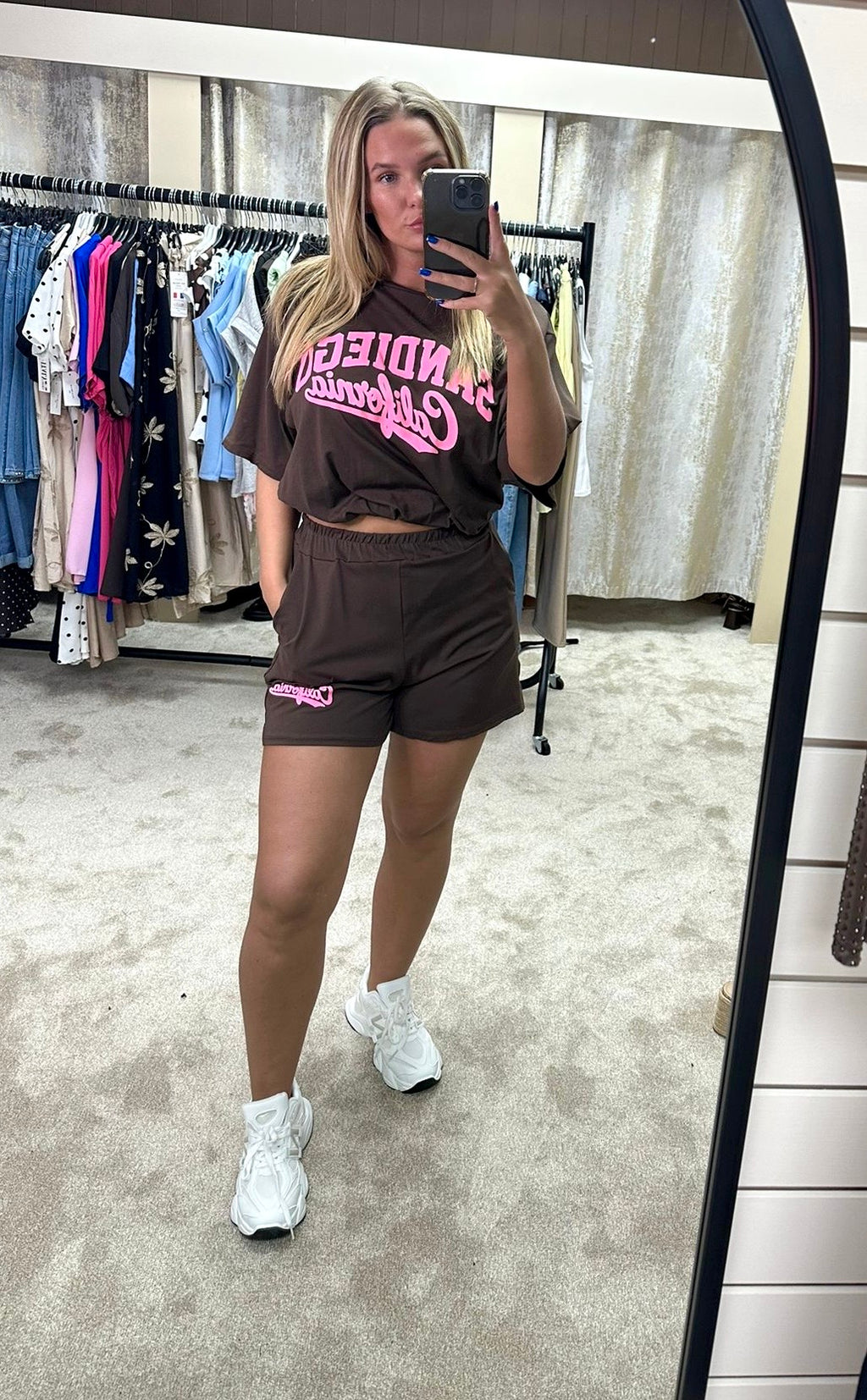 San Diego California Bubble Hem Cropped Top & Shorts Co Ord