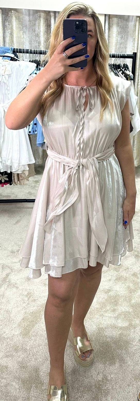 Shimmer Chiffon Tie Waist Layered Dress