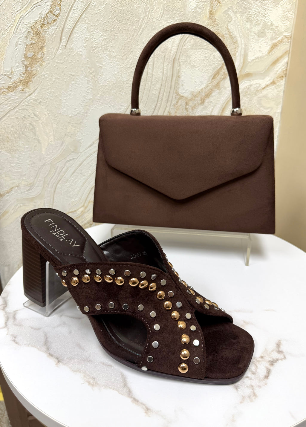 Stud Detail Comfy Block Heel Mule - Chocolate Brown
