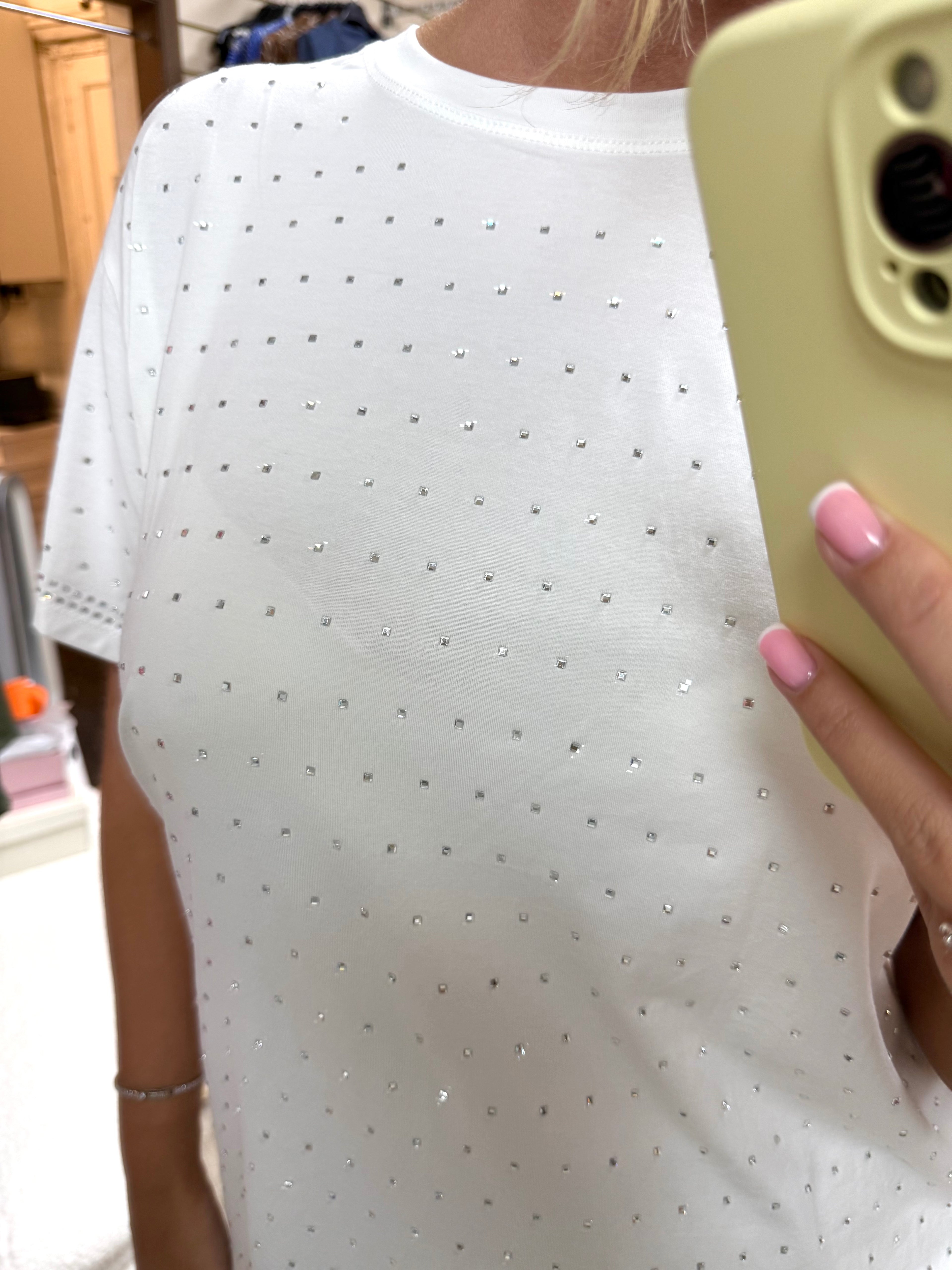 White Diamanté Detail T-Shirt