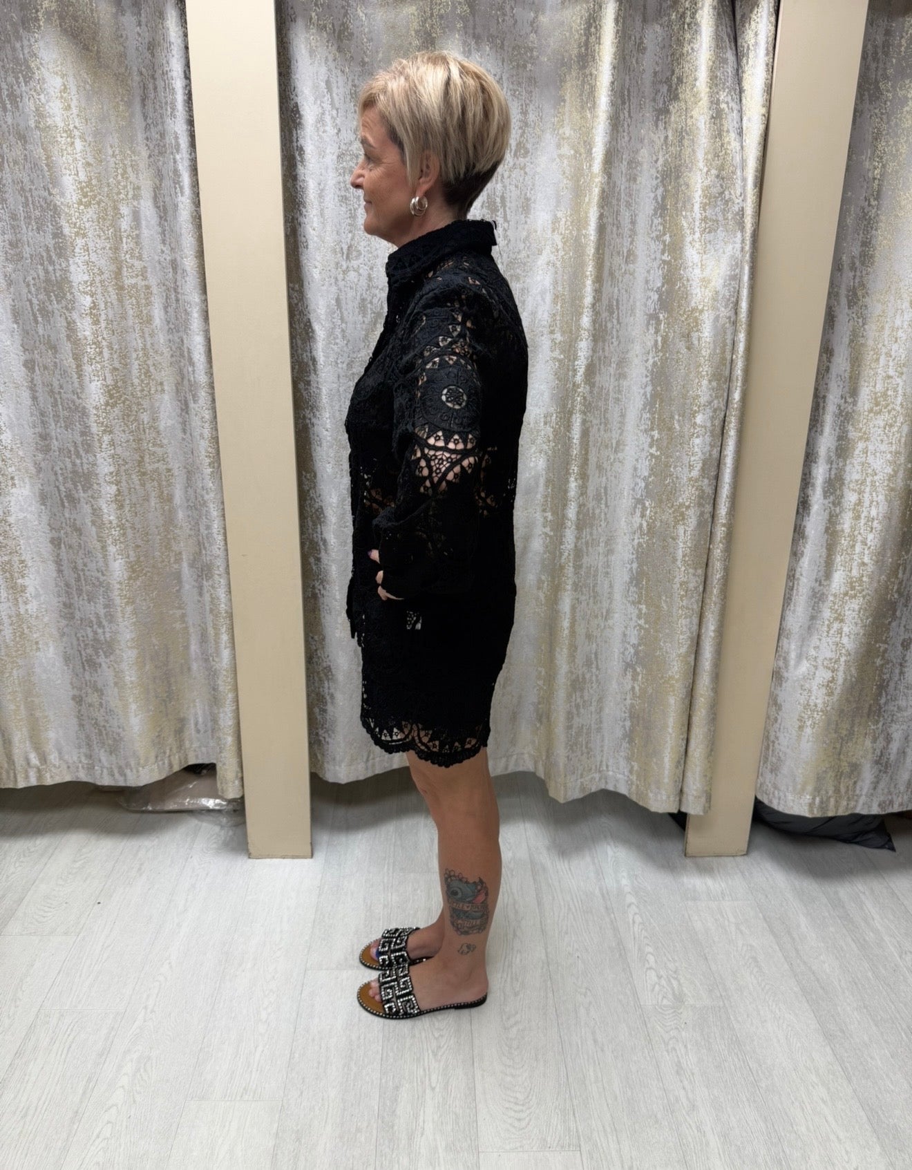 LUXE Lace Crochet Shirt & Shorts Co Ord