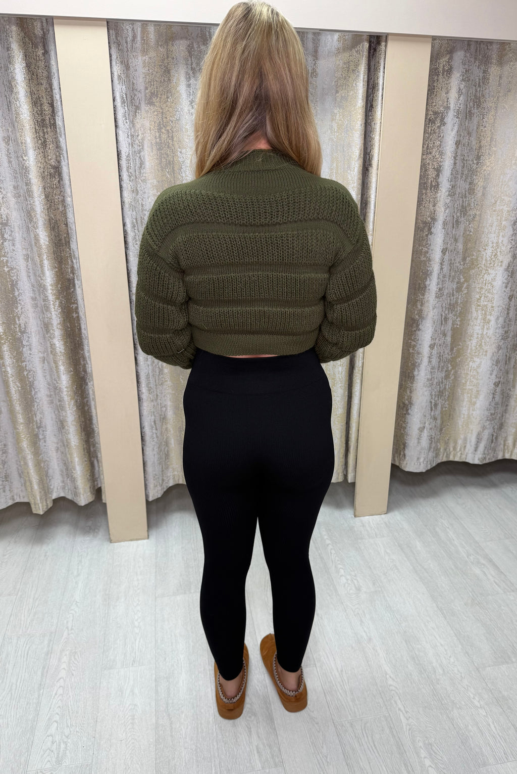 Bubble Knit Cropped Jumper - Khaki Green