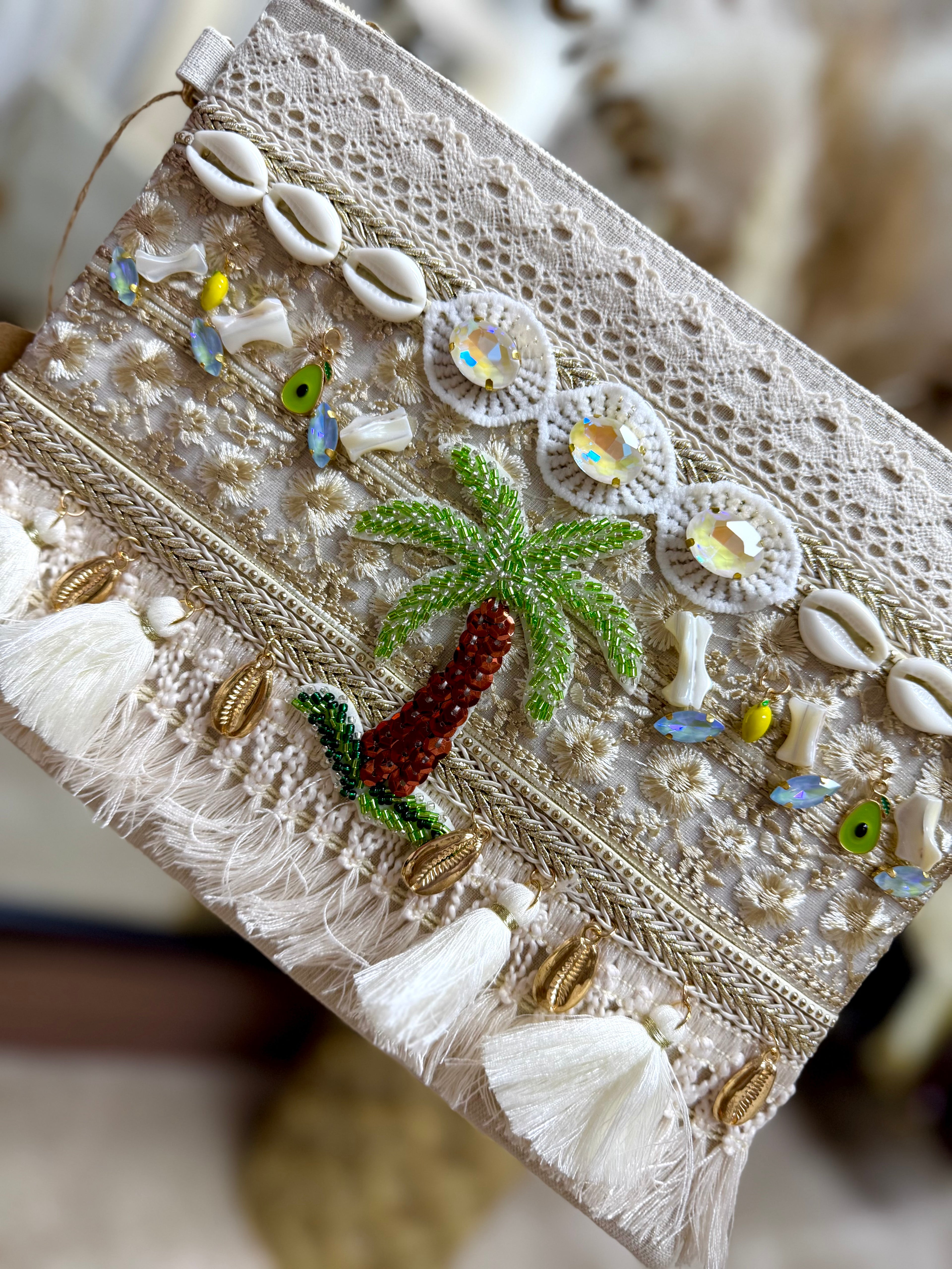 Embellished Boho Clutch Bag - Palm Tree