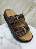 Diamanté Suede Buckle Slider - Chocolate Brown