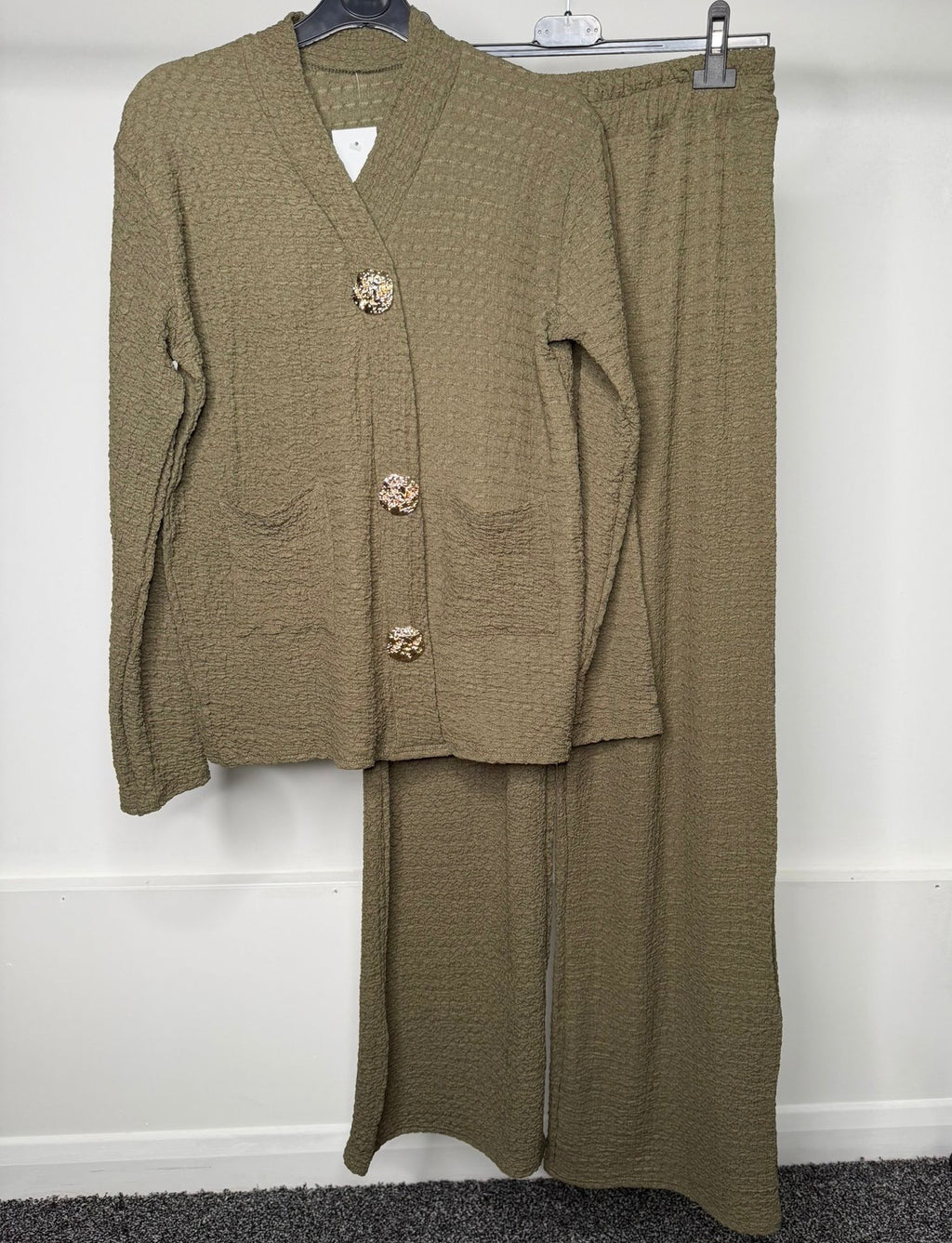 Crinkle Cheesecloth Gold Button Detail Co Ord