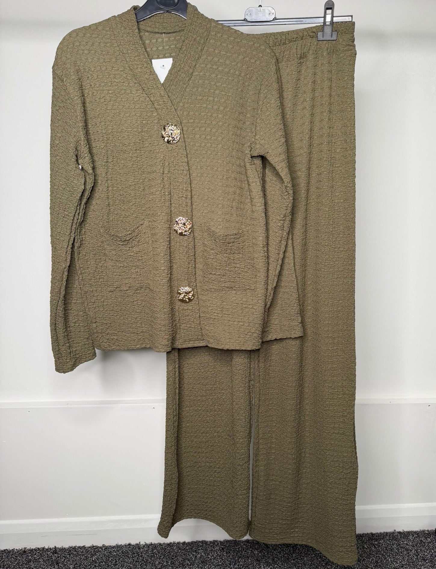 Crinkle Cheesecloth Gold Button Detail Co Ord