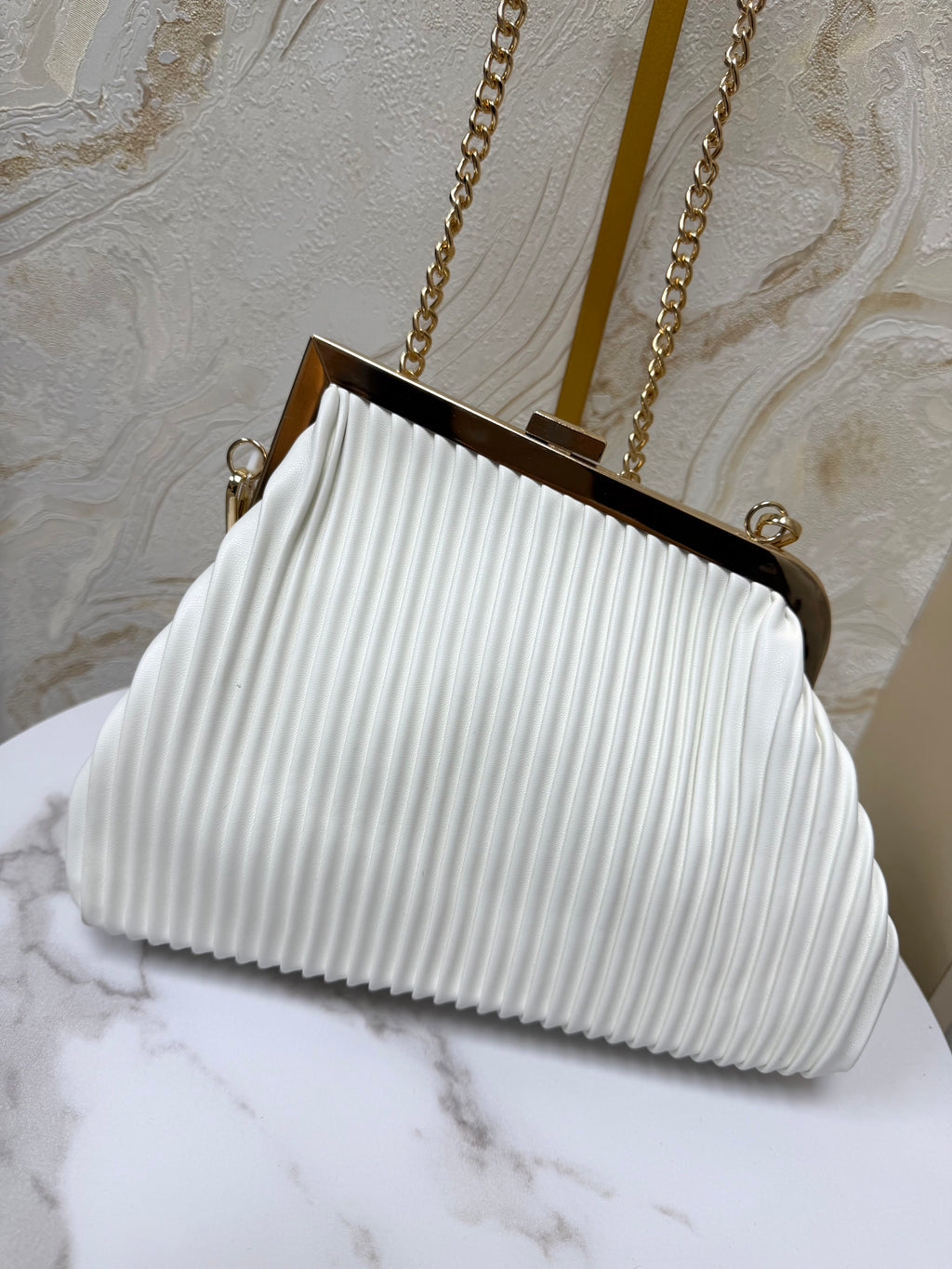 Boujee Asymmetrical Soft Ribbed Bag - White