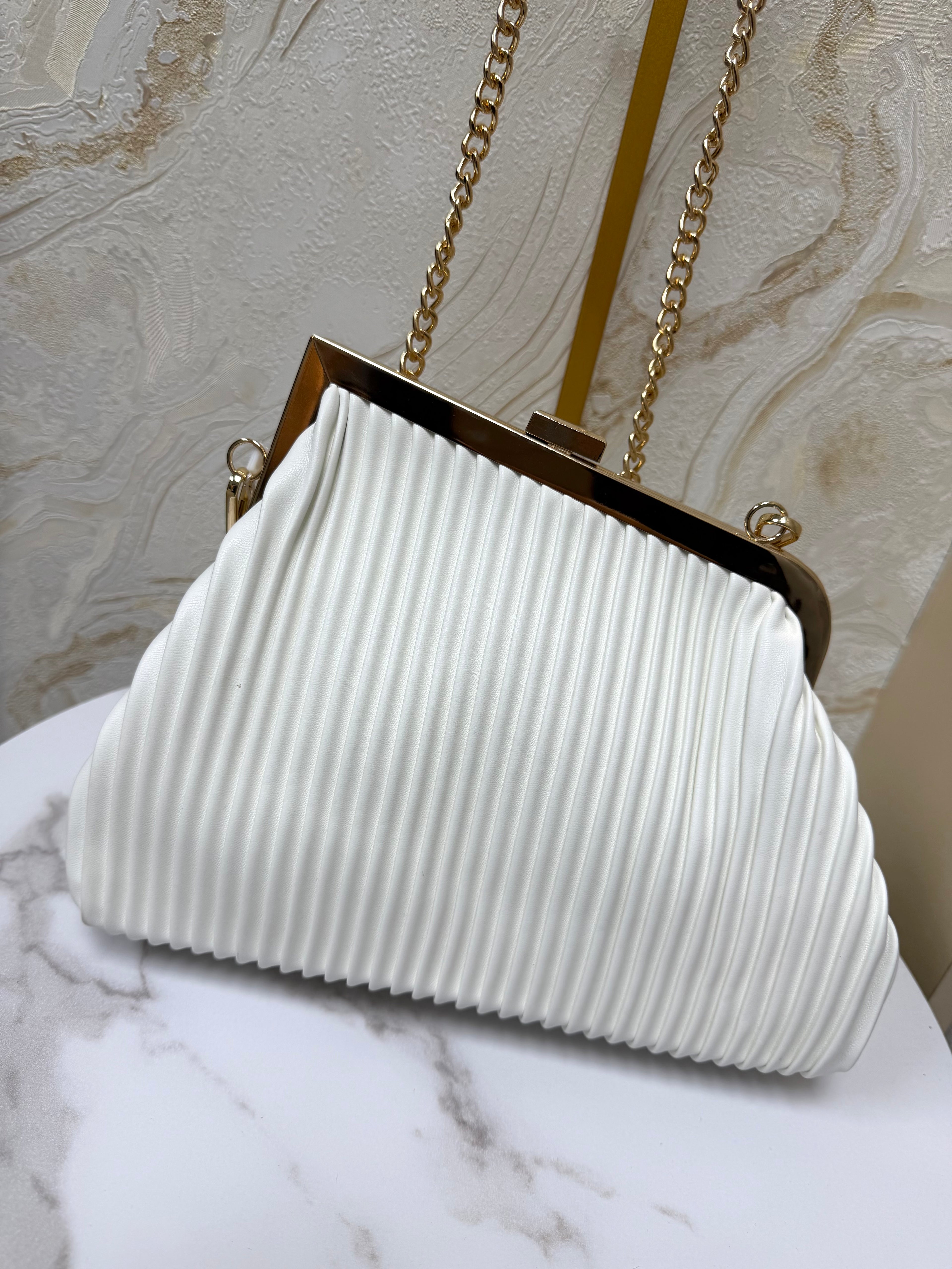Boujee Asymmetrical Soft Ribbed Bag - White