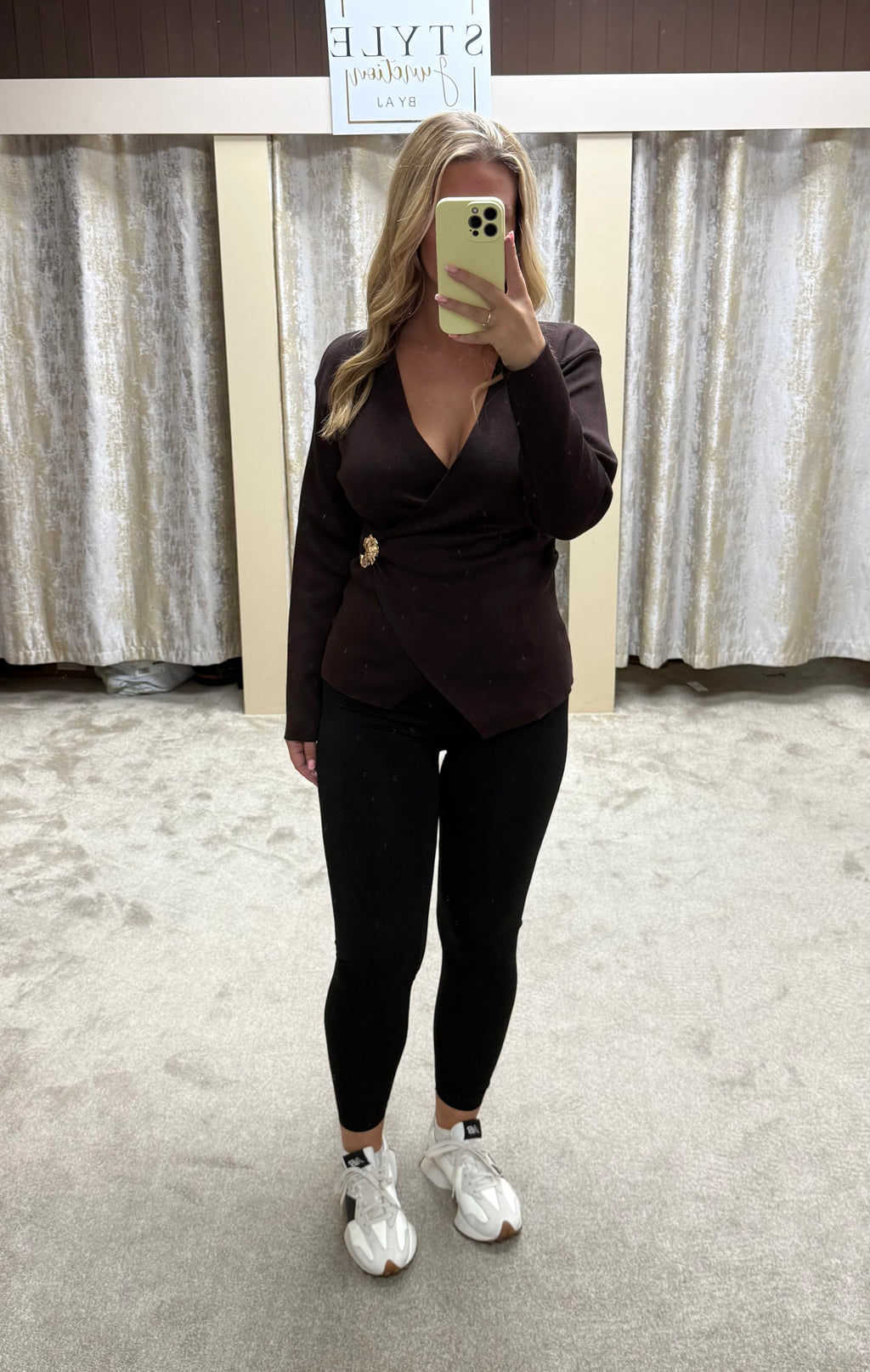 Gold Buckle Wrap Over Long Sleeve Top