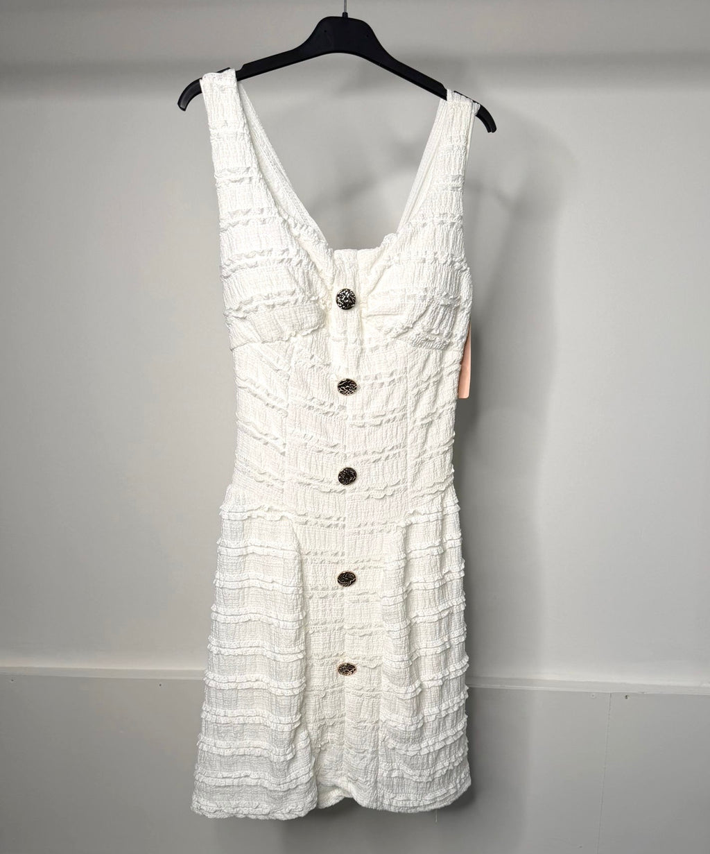 Gold Button Detail Waist Cinching Stretchy Dress