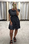 Frill Sleeve Detail Tiered Polka Dress