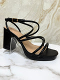 Strappy Comfy Platform Block Heels - Black