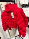 Bubble Knit Cropped Jumper - Roll Neck - Red