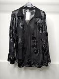 PLUS SIZE - Flower Embroidered Mesh Shirt with Bell Sleeve Detail