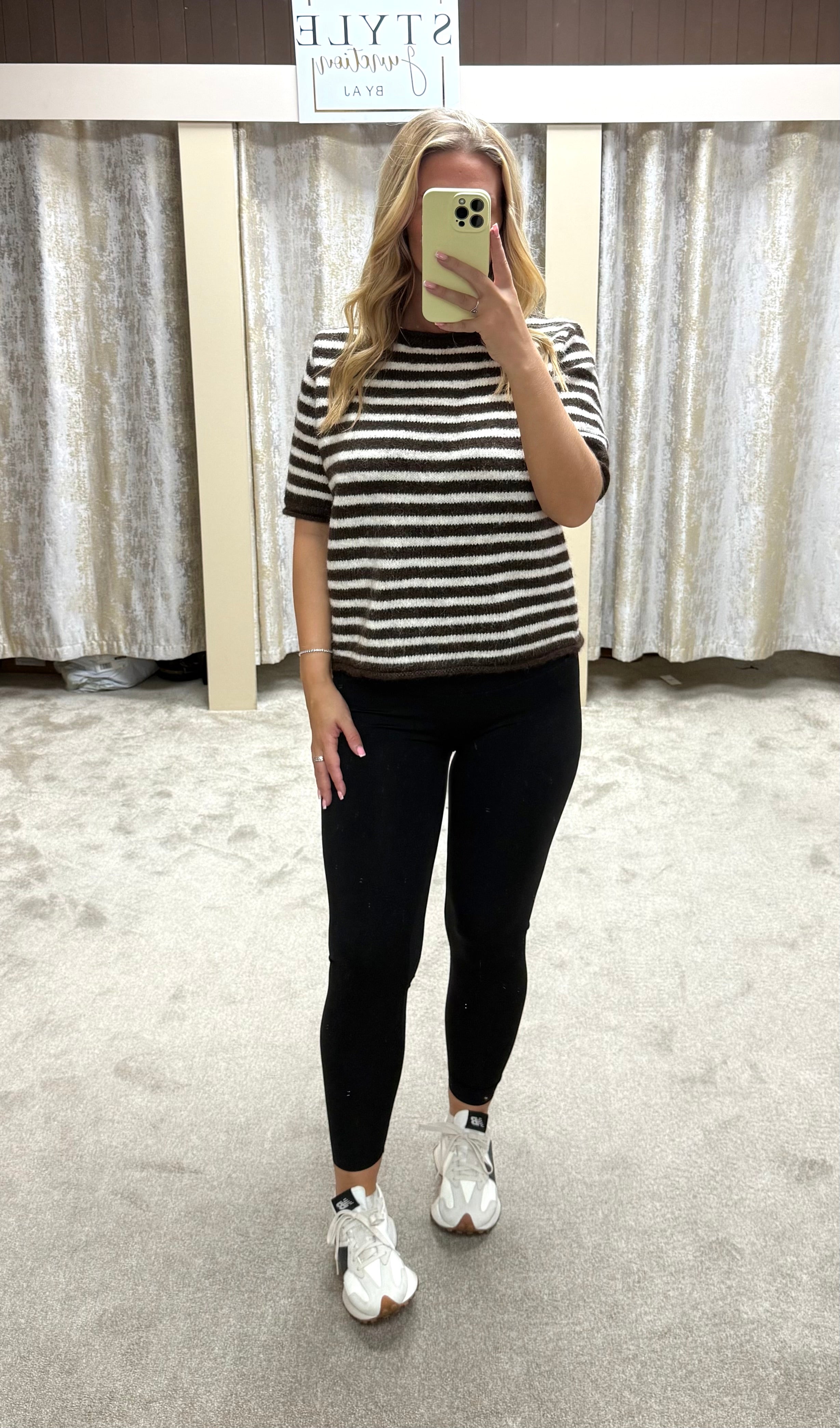 Brown & White Striped Short Sleeve Top