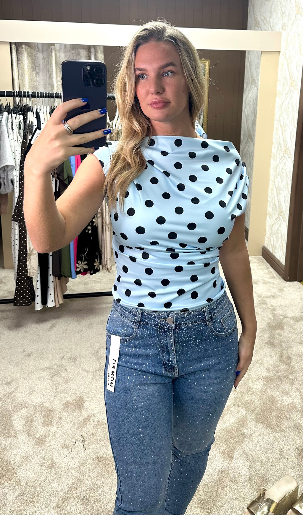 Polka Dot Ruched Detail Top