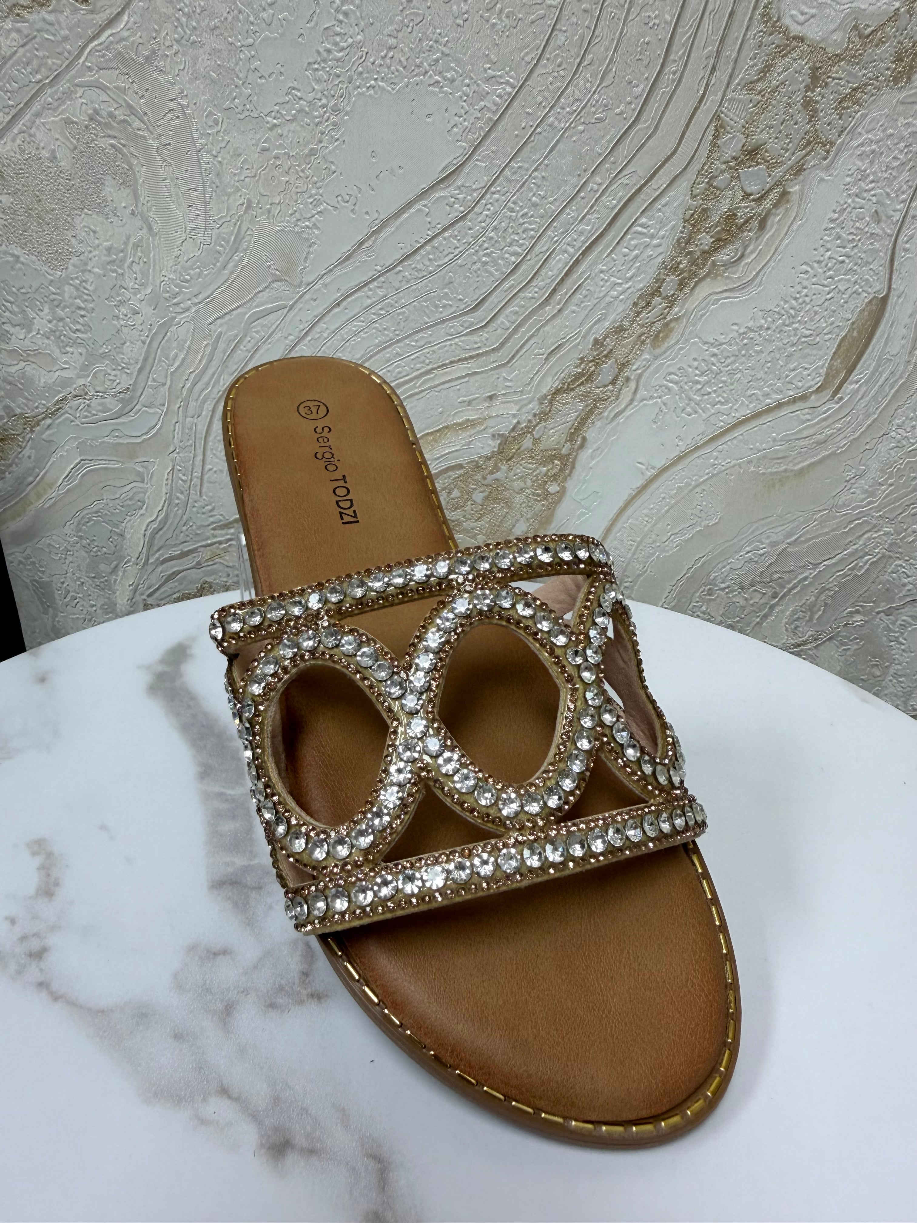 Diamanté Soft Sole Sliders - Gold