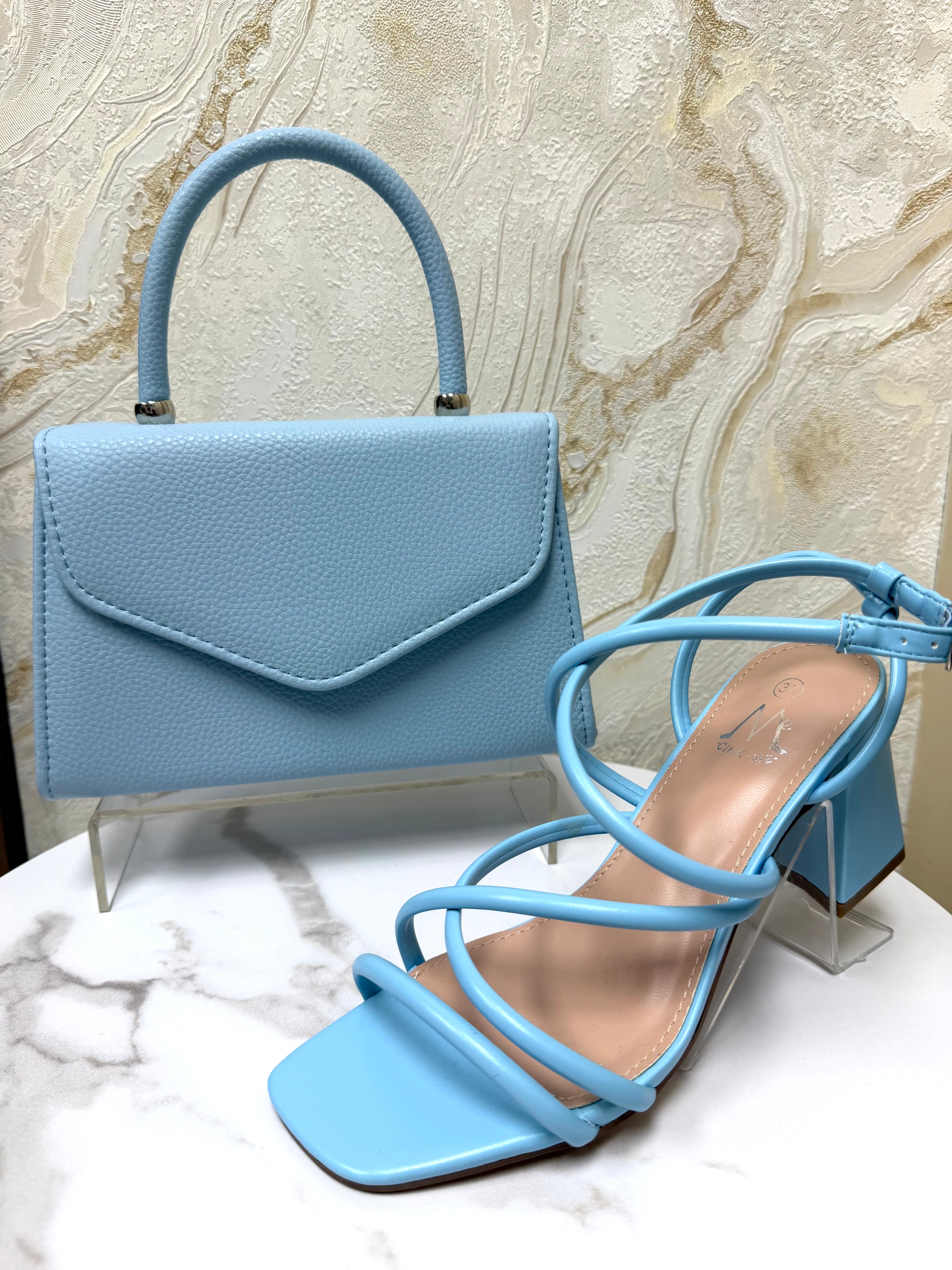 Strappy Comfy Block Heels - Baby Blue