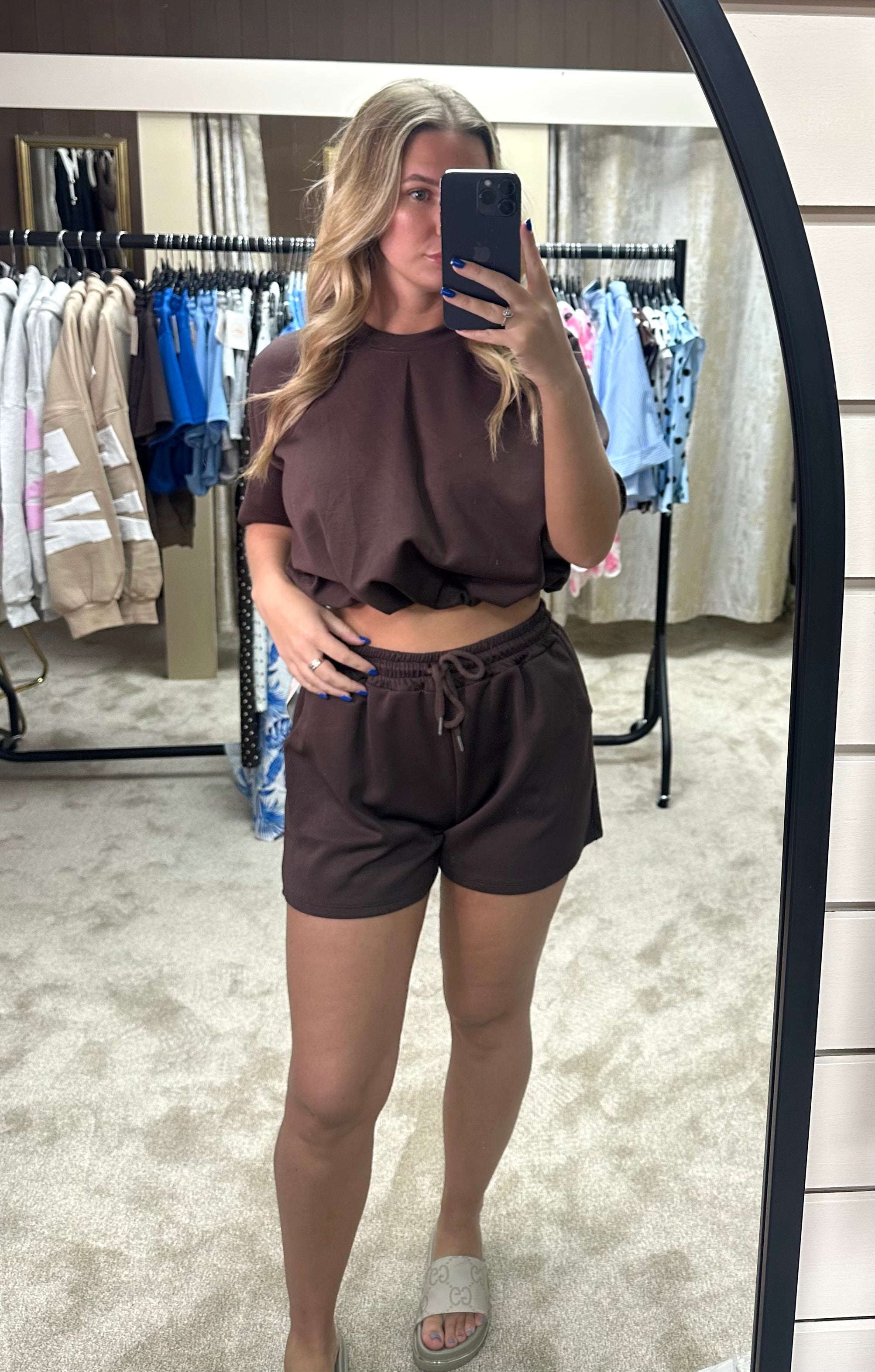 Bubble Hem Cropped Scuba Top & Shorts Co Ord