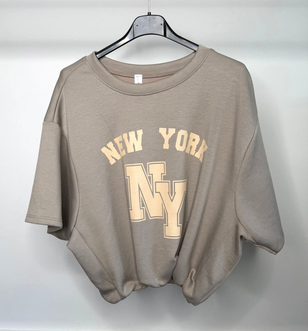 Bubble Hem Cropped Scuba Top - New York Logo