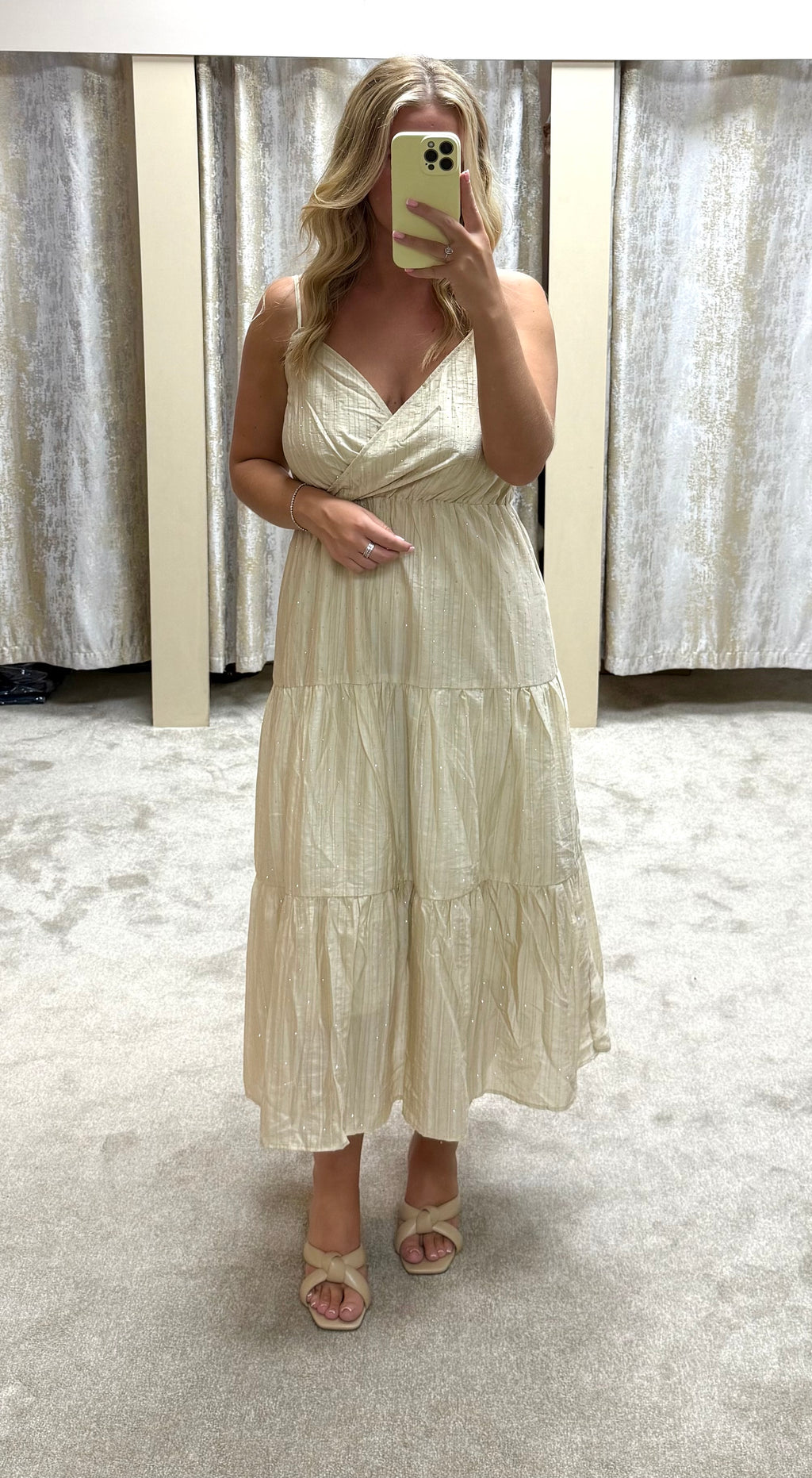 Beige Tiered Maxi Dress With Diamanté Detail