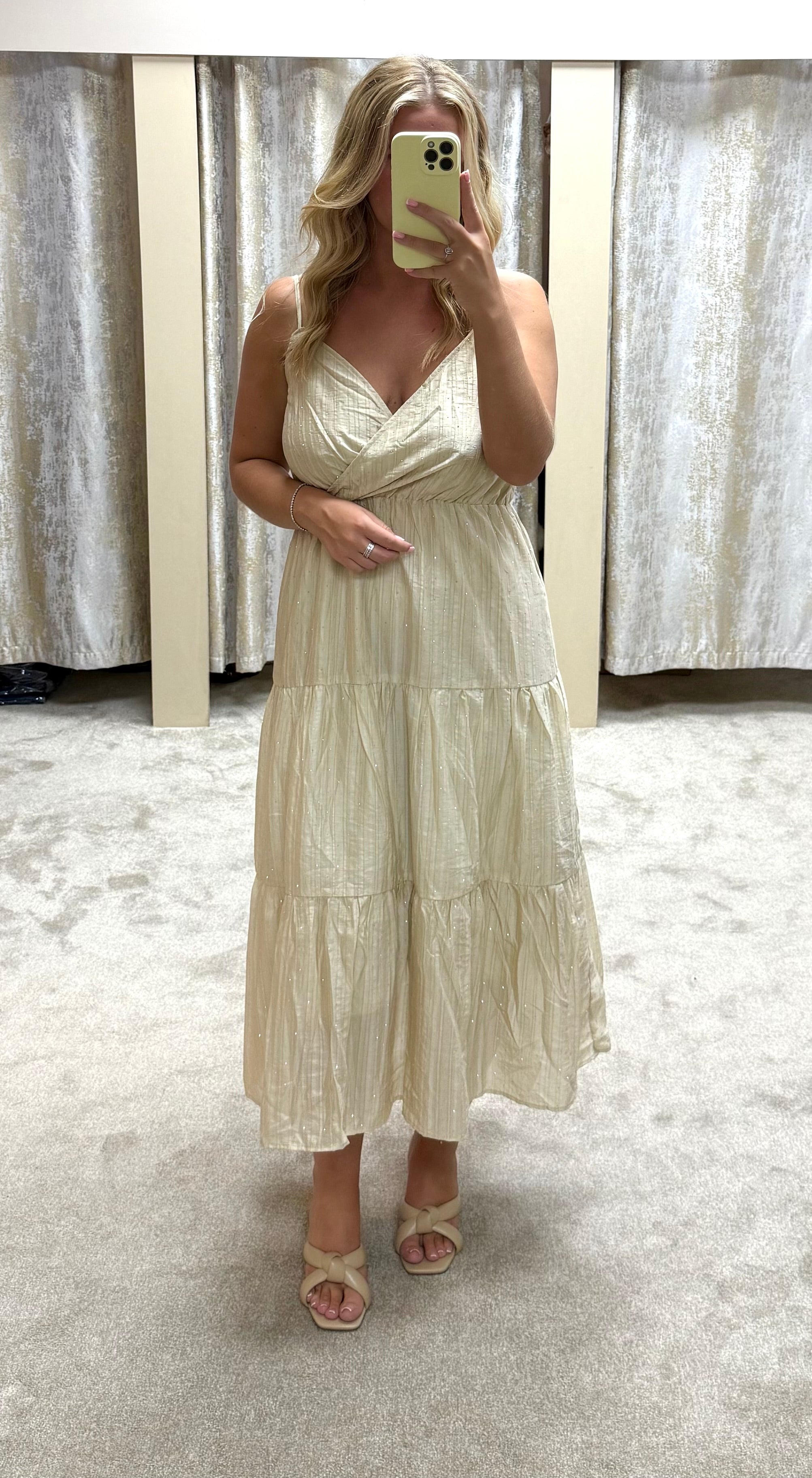 Beige Tiered Maxi Dress With Diamanté Detail
